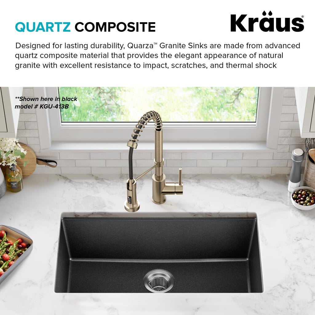 KRAUS Quarza 31-inch Undermount Single Bowl Granite Kitchen Sink in Black Onyx, KGU-413B