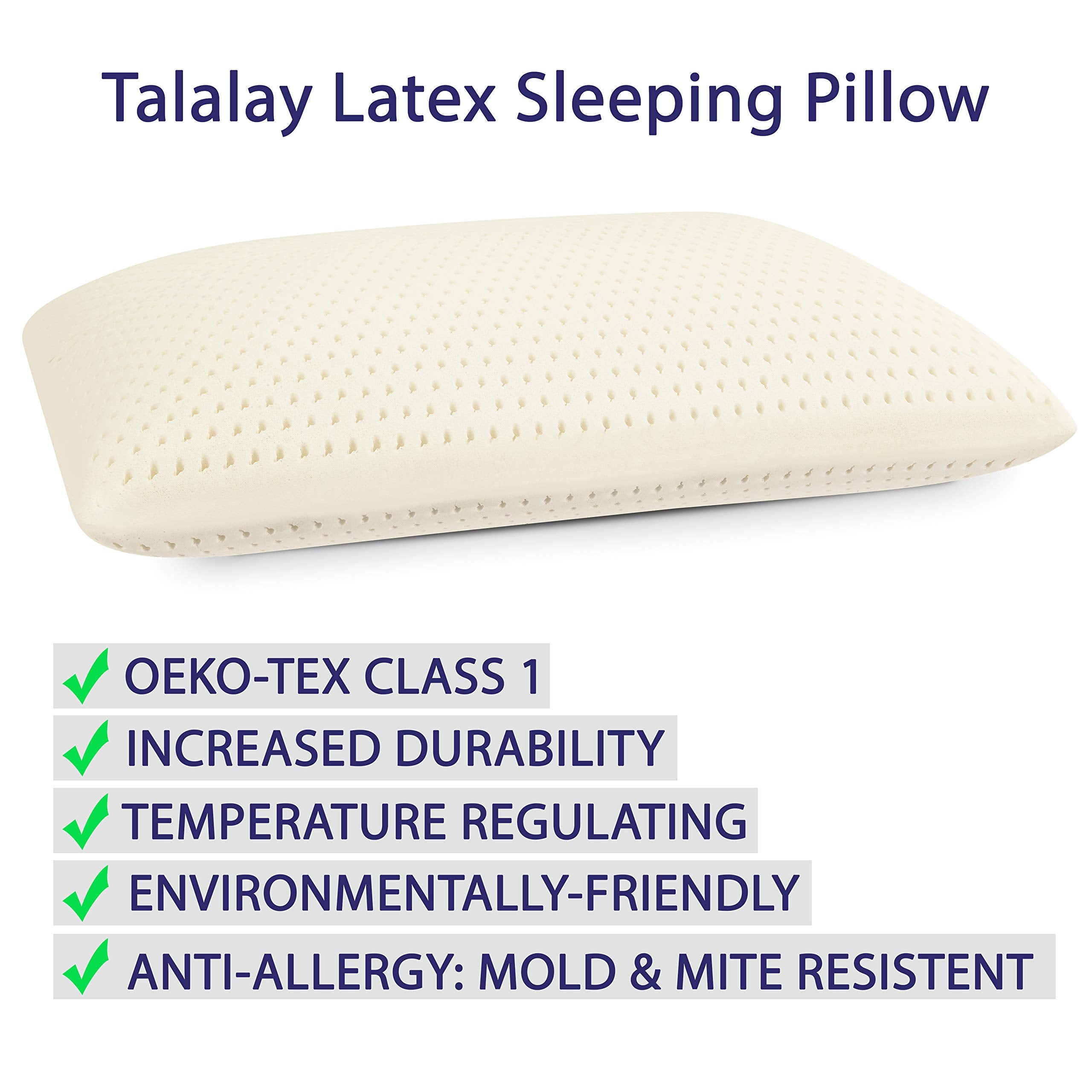 RejuveNite® American Talalay Latex Pillow - Medium Support, Standard High Profile - 100% Cotton Sateen Cover – Made in USA