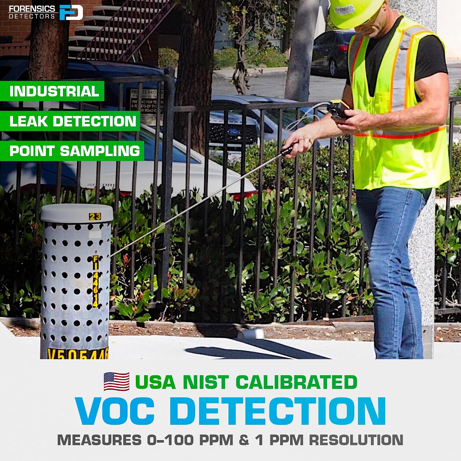 Volatile Organic Compounds VOC Detector by Forensics | USA NIST Calibrated & Certificate | USB Recharge | 0-100ppm VOC | Built-in Pump & 4ft Probe |