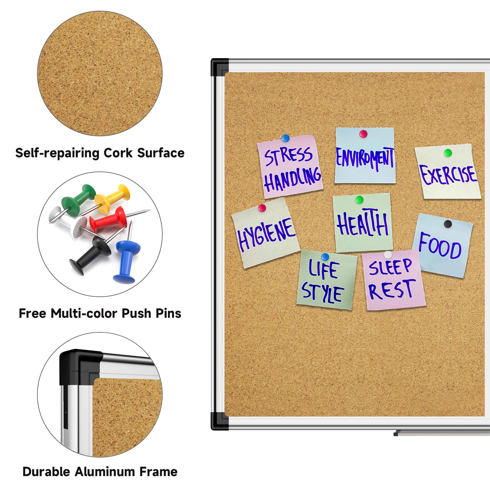 XBoard 24 x 18 Inch Wall-Mounted Office Cork Board, Notice Bulletin Board with Aluminum Frame