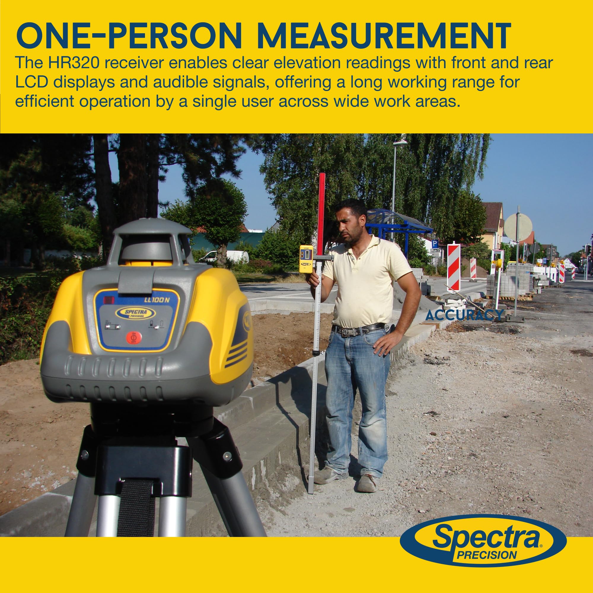 Spectra Precision LL100N Laser Level, Self-Leveling laser with HR320 Receiver, Class 2, C59 Rod Clamp, Alkaline Batteries, Carry Case, Yellow