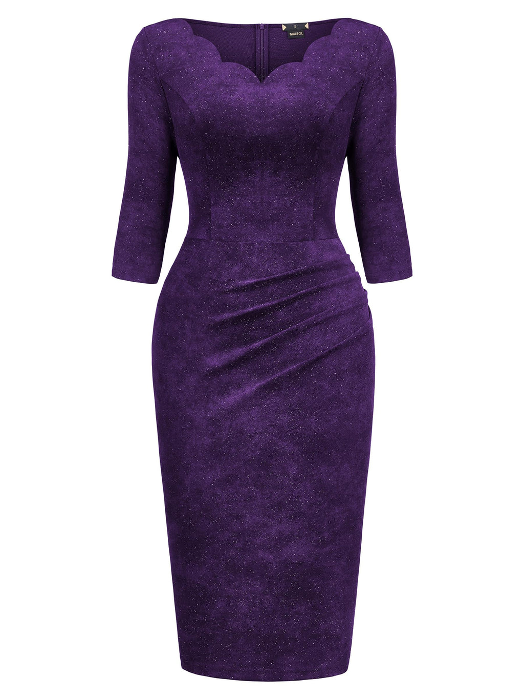 MIUSOL Women's Retro Ruffle Style 3/4 Sleeve Sparkly Cocktail Dress