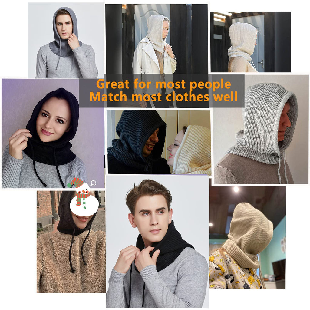 Facecozy Winter Hats for Women, Hooded Scarf Hat for Women Balaclava Knit Beanie Skull Cap Beanie Hat Men Neck Gaiters