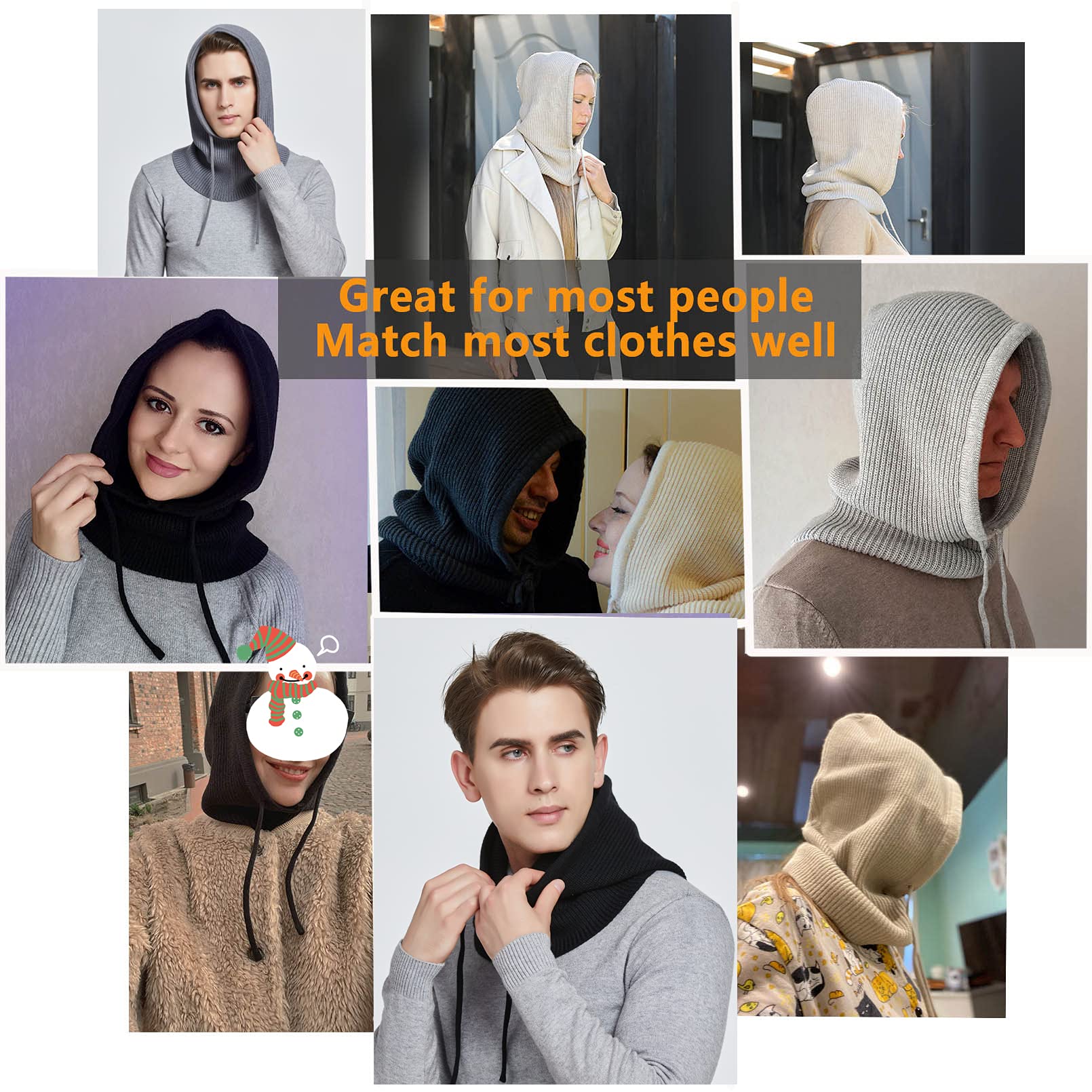 Facecozy Winter Hats for Women, Hooded Scarf Hat for Women Balaclava Knit Beanie Skull Cap Beanie Hat Men Neck Gaiters