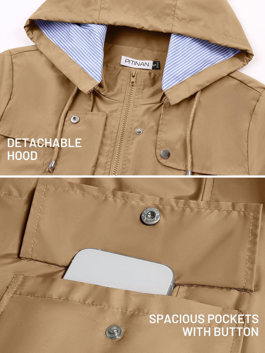 PITINAN Rain Jackets For Women Waterproof Rain Coats with Hood Lightweight Windbreaker Outdoor Womens Raincoats