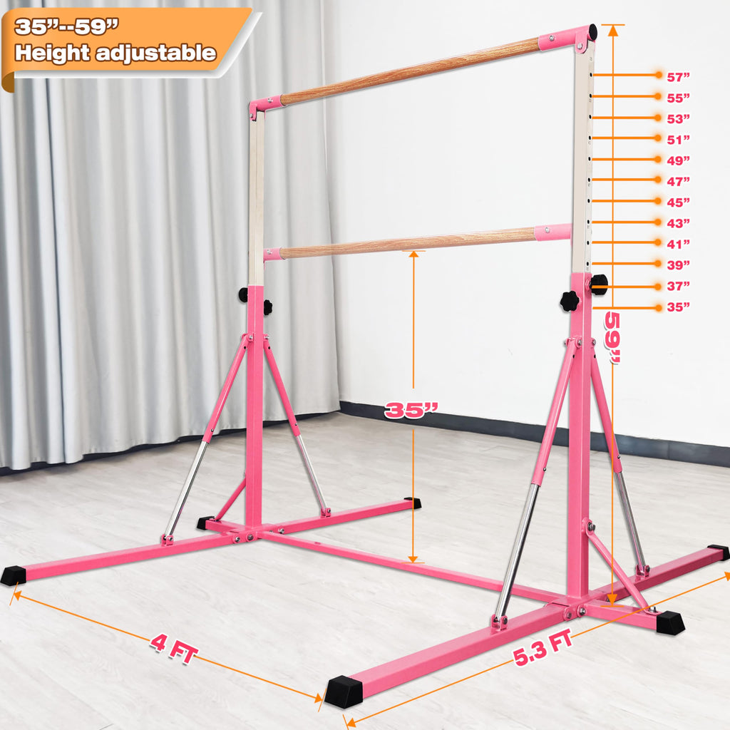 FC FUNCHEER Gymnastics Bar for Kids Ages 3-15, 35" to 60" Adjustable Height, 4FT Wide Base - Professional Kip Bar with 360° Stability & Fiberglass Crossbar, Easy Fold&Solid Design for Home Training