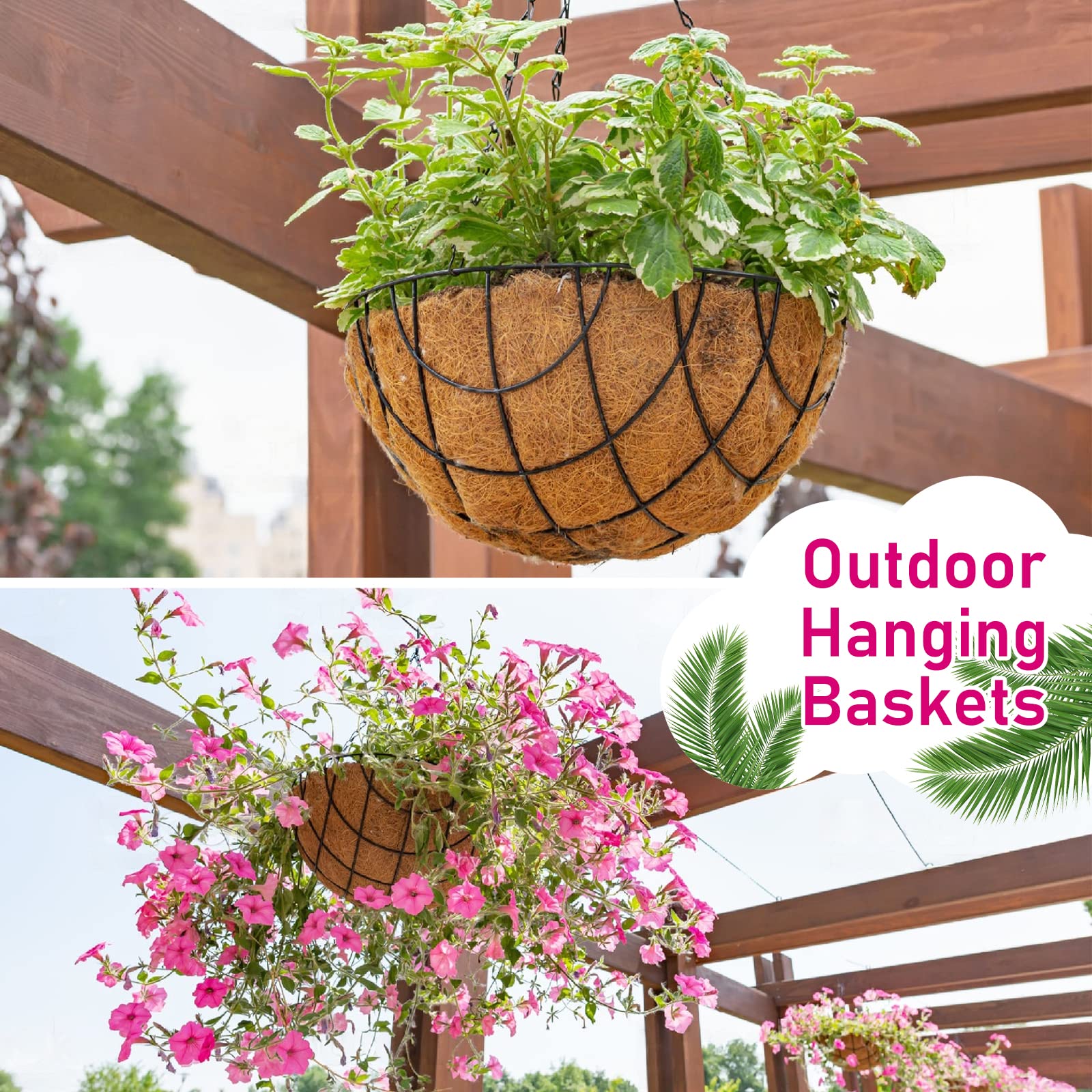 Riare 2 Pack 12 Inch Round Coco Liners Replacement, 100% Natural Coconut Coir Liners for Hanging Baskets, Garden Flower Vegetables Planter Pot, Window Box, Fence, Decks