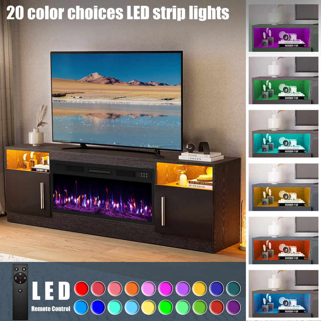 VITESSE 58 Inches Fireplace TV Stand for TVs up to 65 Inches Console with 18'' Electric Fireplace & Remote,Wooden Modern Entertainment Center for Living Room with LED Light Glass Shelves（Bei）