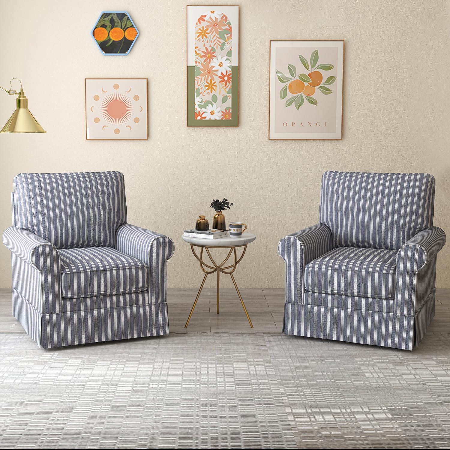 INZOY Swivel Accent Chair Linen Mid Century Modern Chair, Comfy Swivel Barrel Reading Chair, Upholstered Square Chair for Living Room Bedroom Small Spaces, Fully Assembled, Beige