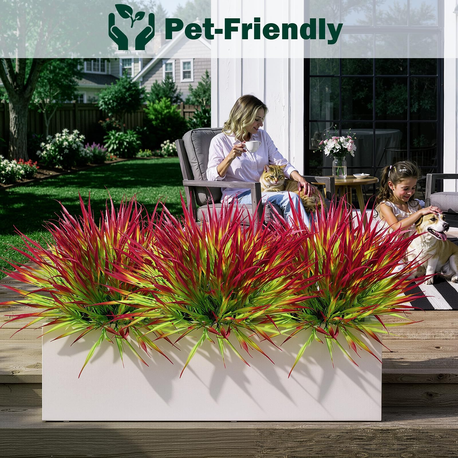 Uieke 28 Bundles Artificial Outdoor Plants UV Resistant Fake Grass Plants Faux Plastic Plants Greenery Shrubs for Home Garden Pathway Window Box Front Porch Cemetery Fall Decor, Autumn Red