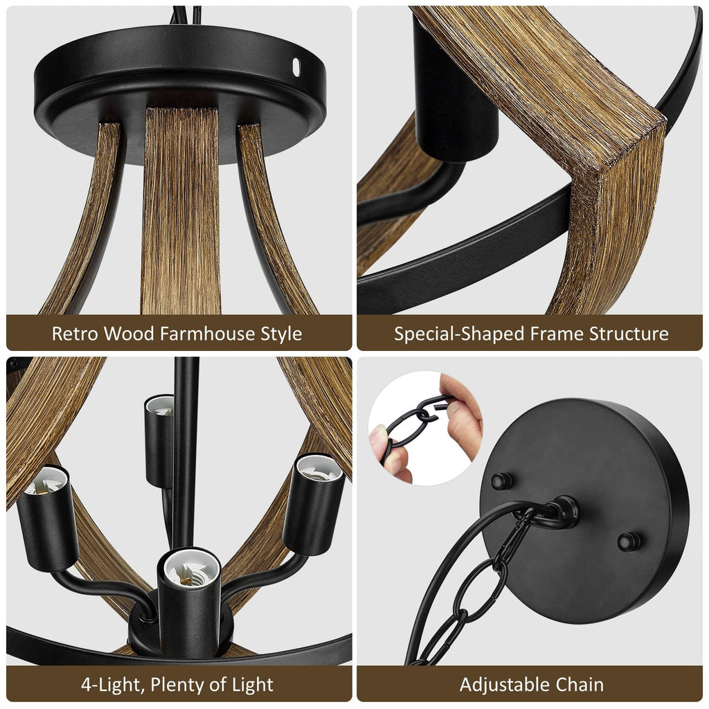 13.1" Modern Farmhouse Hanging Pendant Lighting, 4-Light Rustic Interior Flush Mount Ceiling Light Fixture, Vintage Chandelier for Hallway Foyer Dining Room Entryway Kitchen Island Bedroom