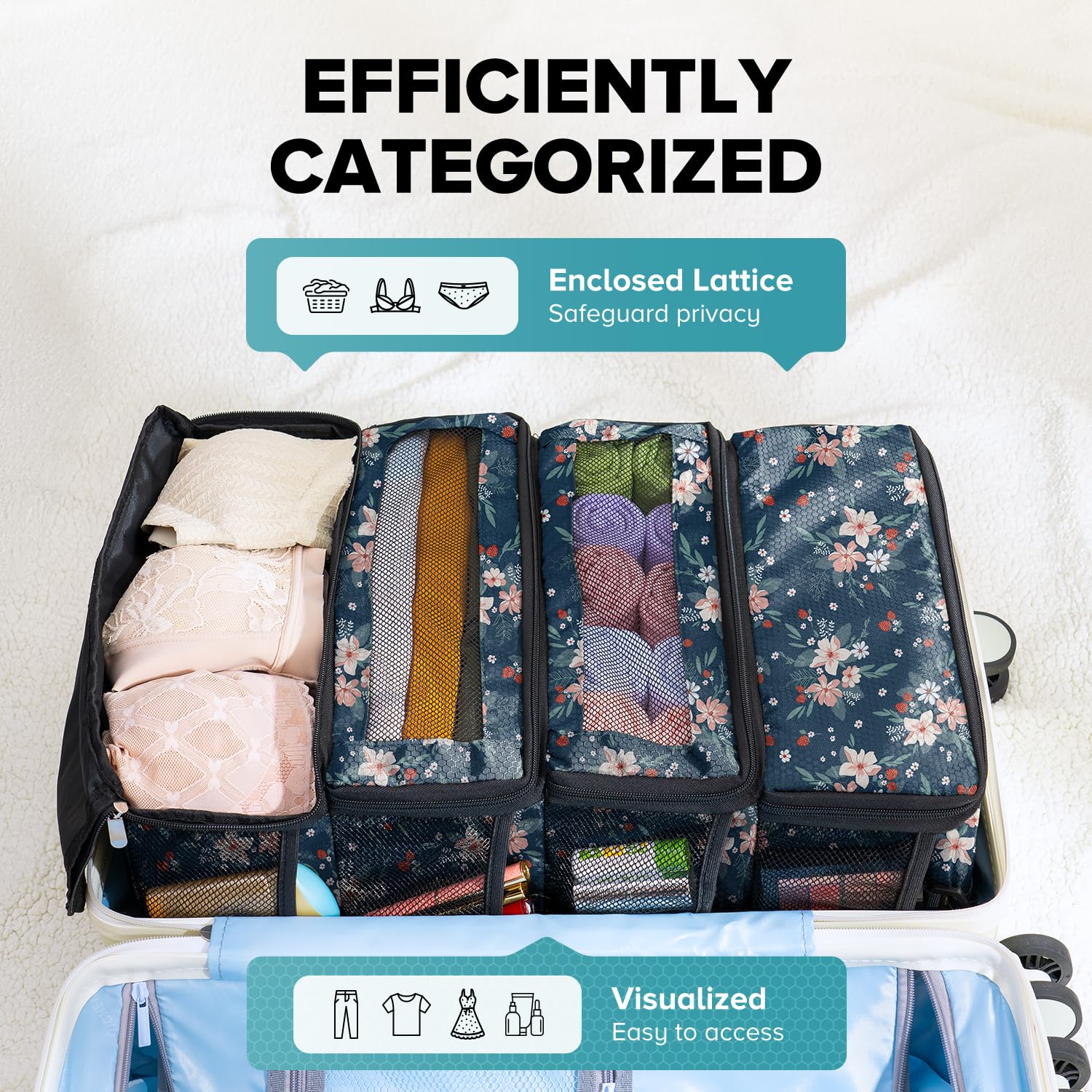 Suitcase Organizer, Travel Luggage Organizer Hanging Shelves Packing Cube Closet/Collapsible Portable Travel Organizer for Carry-on