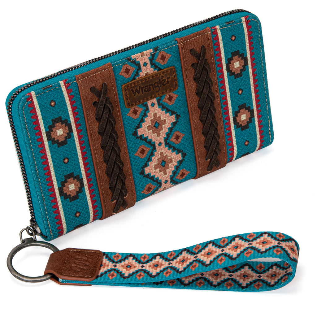 Wrangler Wallet Purse for Women Western Aztec Clutch Wristlet Wallet with Credit Card Holder