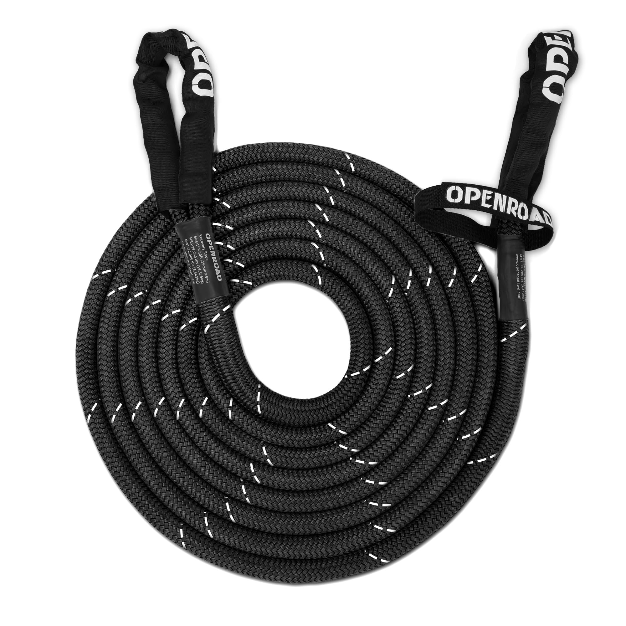 OPENROAD Kinetic Recovery Tow Rope, 4800 LBS (1in x 30ft with Soft Shackle) Extreme Duty 35% Elasticity Energy Offroad Snatch Strap, Vehicle Recovery Kit for Jeep Car Truck ATV UTV SUV