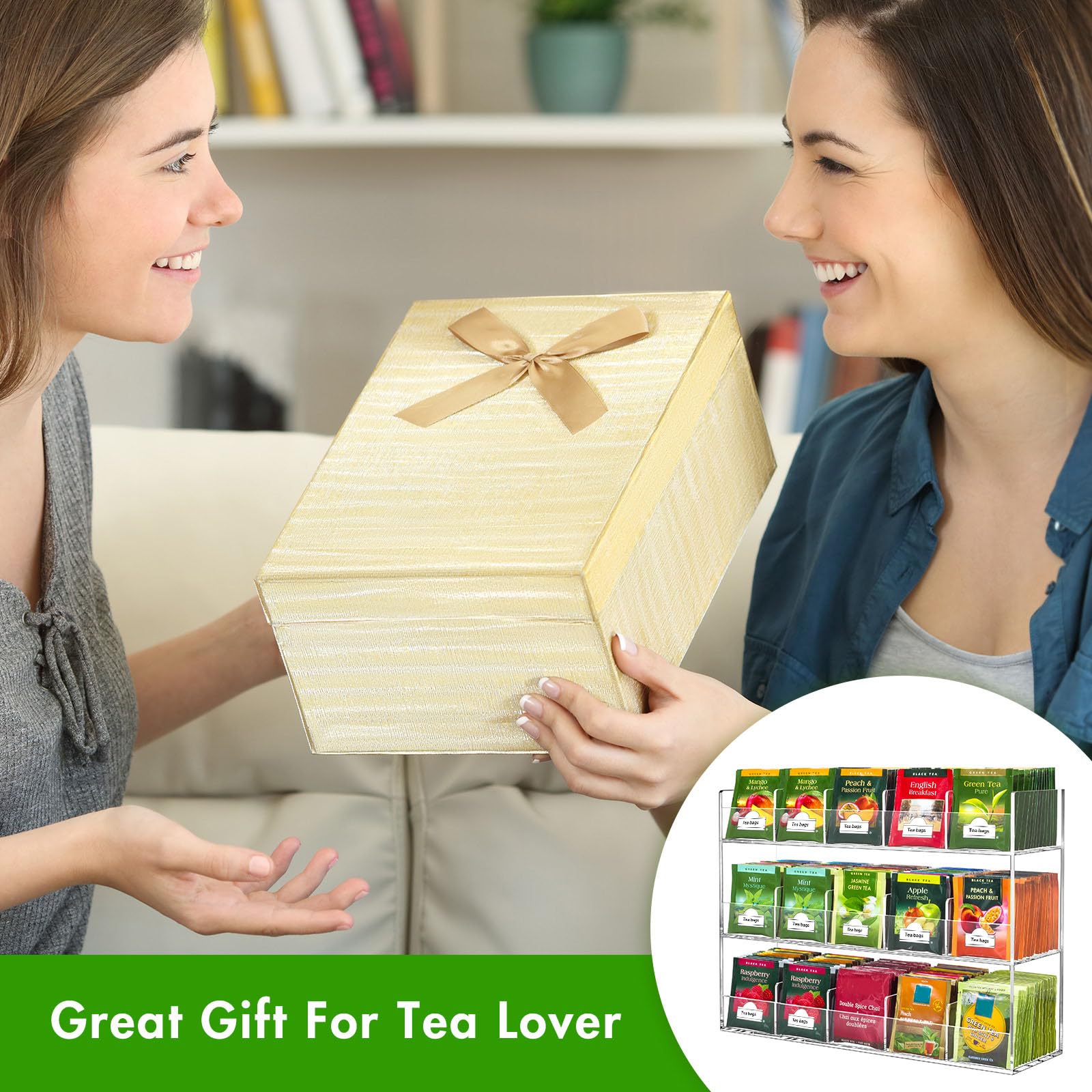 BEYGORM Acrylic Tea Bag Organizer for 216 Tea Packets, No Assembly Required, Display Holder for Countertop, Vertical Tea Bag Caddy for Cabinet, Tea bar Accessories, Teabags Storage Containers