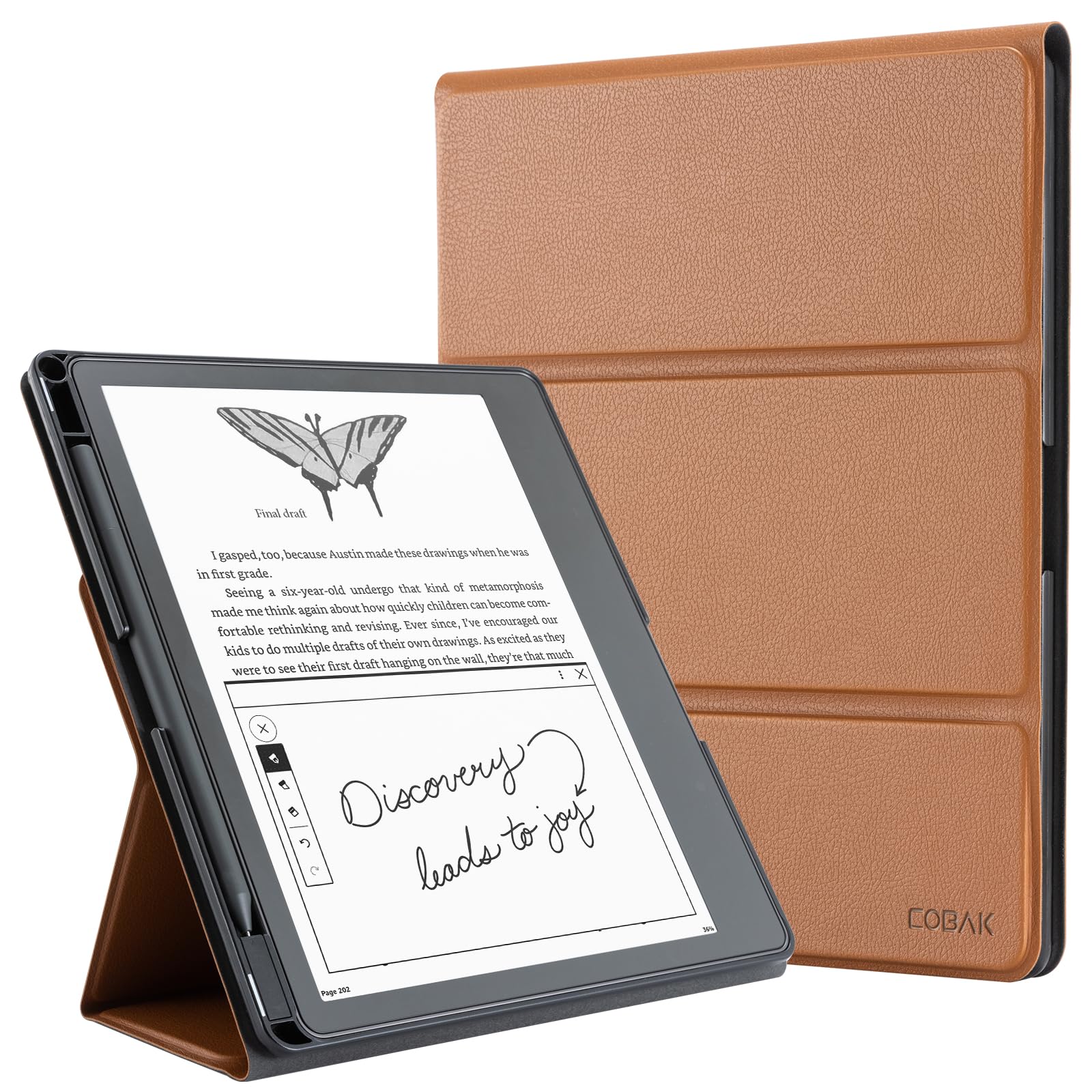 CoBak Stand Case for Kindle Scribe - Premium Folio Leather Cover with Pen Holder, Auto Sleep/Wake - Compatible with 10.2 Inch Kindle Scribe (2022/2024 Release)