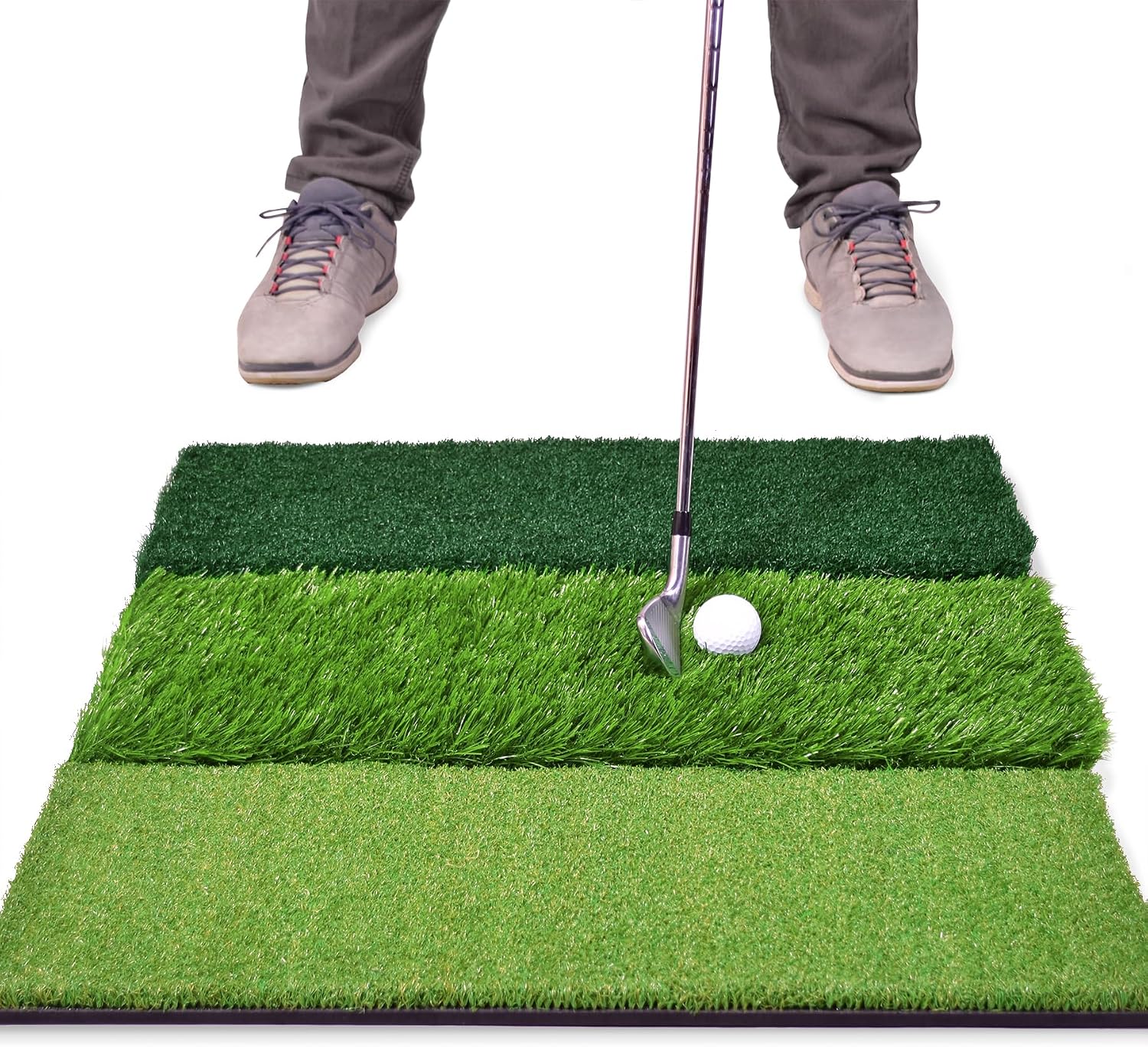 GoSports Tri-Turf XL Golf Hitting Mat – 24x24 in Golf Practice Mat for Indoor/Outdoor Training, Fairway Rough Tee Turf, Portable Golf Mat for Backyard, Garage & Golf Simulator Use
