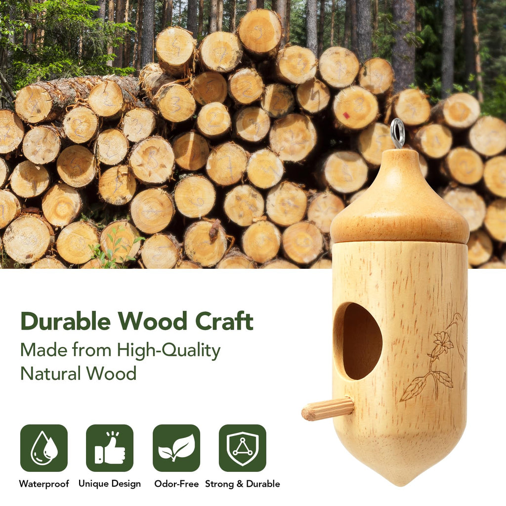 Hummingbird House, Small Hummingbird Houses for Outside, Wooden Bird House with Bow, String, Cute Gardening Gifts Home Decoration