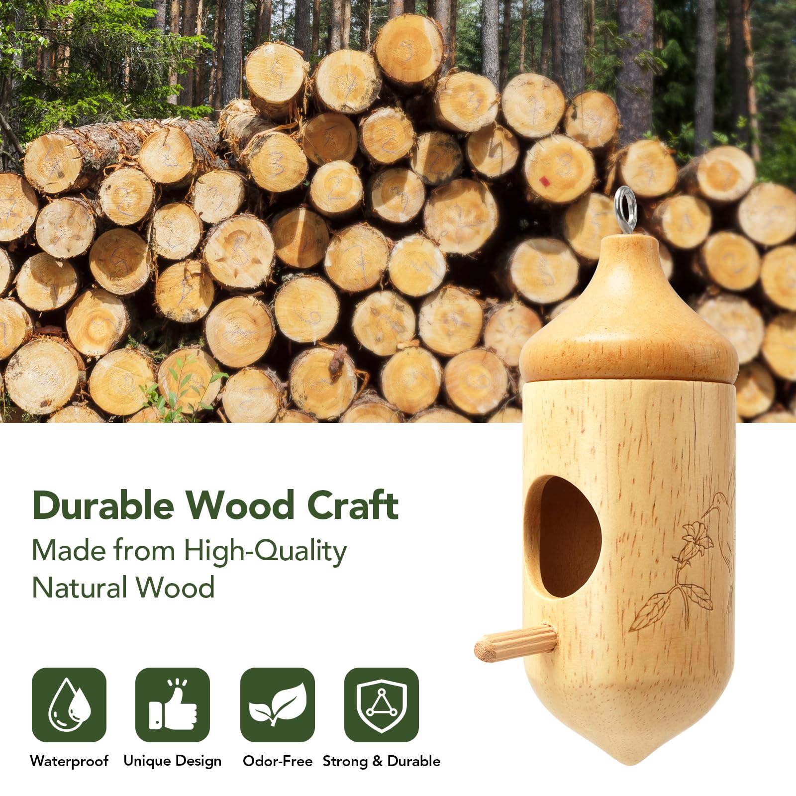 Hummingbird House, Small Hummingbird Houses for Outside, Wooden Bird House with Bow, String, Cute Gardening Gifts Home Decoration