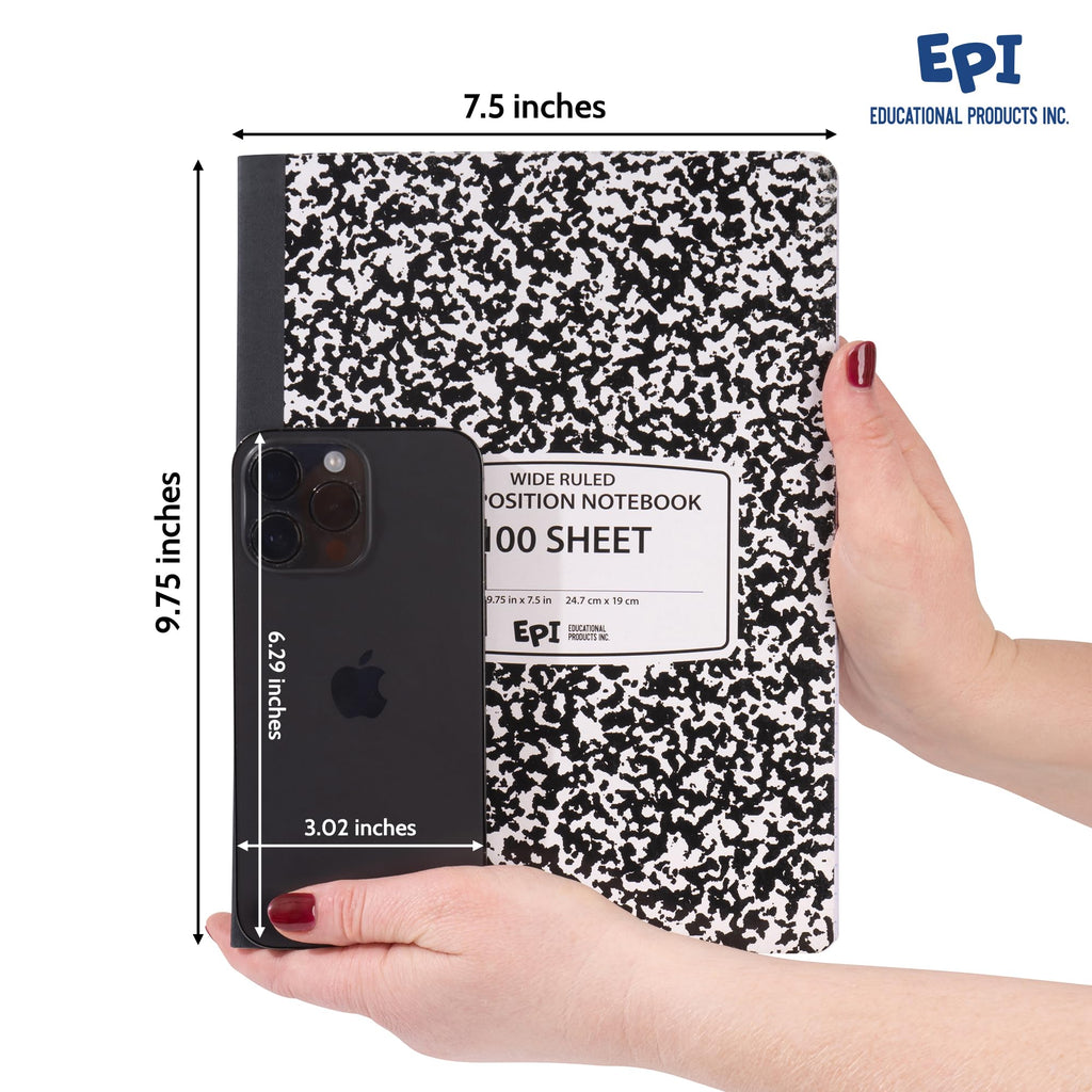 3 Pack - EPI Marble Hardcover Wide Ruled Composition Notebook | 200 Pages (100 Sheets), 9.75 x 7.5 in, Sturdy Sewn Binding | School, Office, Journaling, Notes