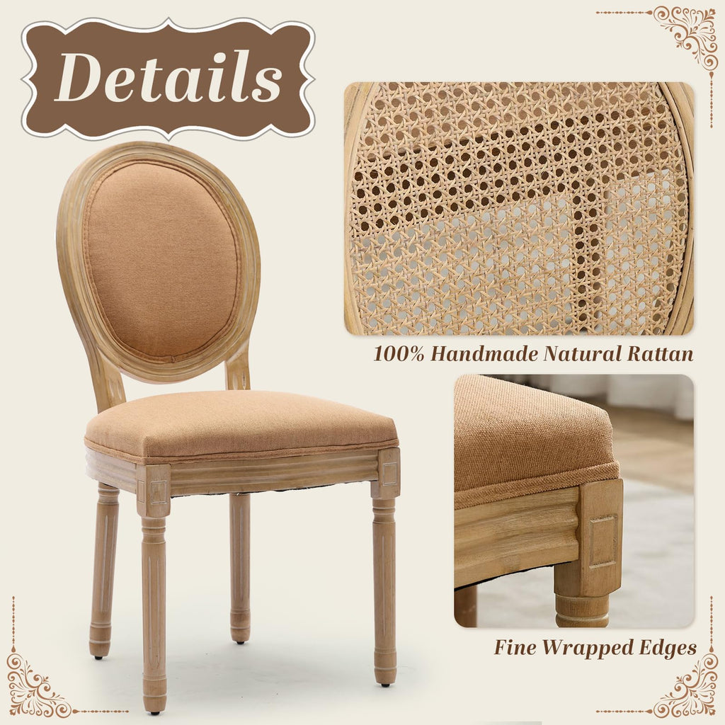 SoarFlash Linen French Dining Chairs Set of 2, Vantage Dining Chair with Round Back, Wood Leg Farmhouse Country Dining Chair for Living Room,Kitchen,Bedroom,Beige