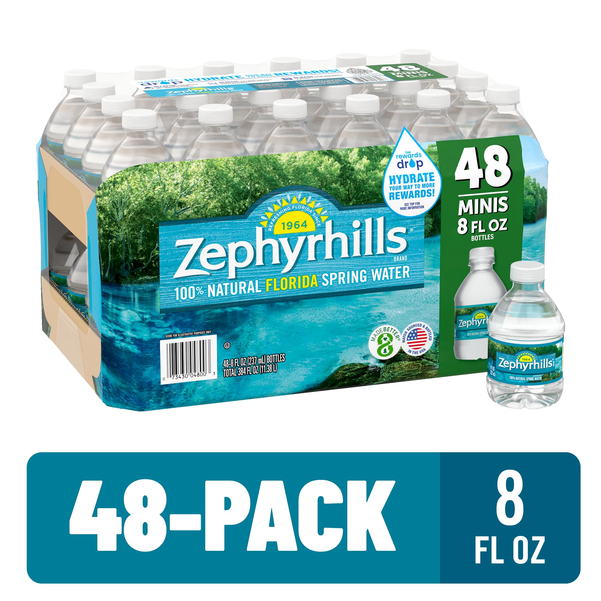 Zephyrhills Spring Water, 8 oz Mini Bottles, 48 Pack (3 Cases)