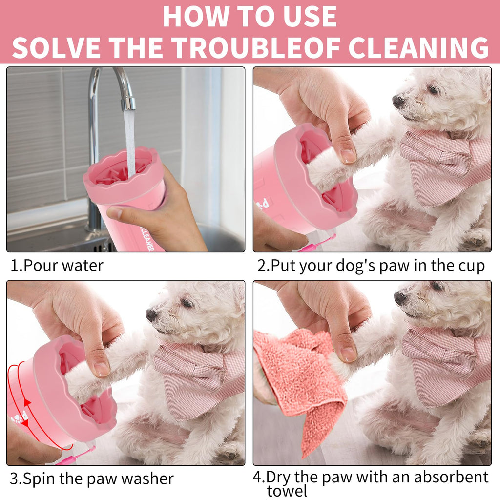 Professional 7 in 1 Dog Paw Cleaner for Dogs & Cats - Includes 1 Portable Paw Washer, 1 Bath Brush, 2 Dog Toothbrushes and 3 Absorbent Towels Note: Fits Paws up to 2 Inches Wide (Small, Black)