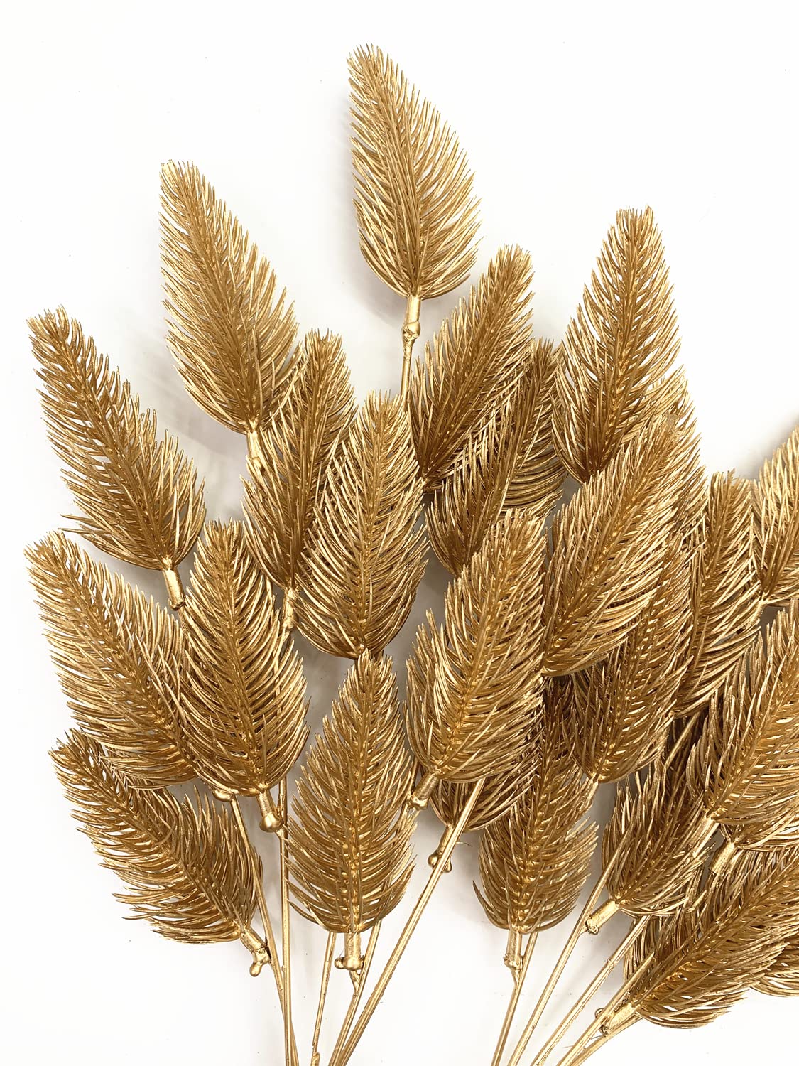 Christmas Decor Artificial Plants, PASYOU Gold Fake Antlers Plastic Grass Shrubs Leaves Indoor Outdoor Home Garden Party Hotel Verandah Wedding Event Faux DIY Decoration - 30 Inch Golden 2 Bunches