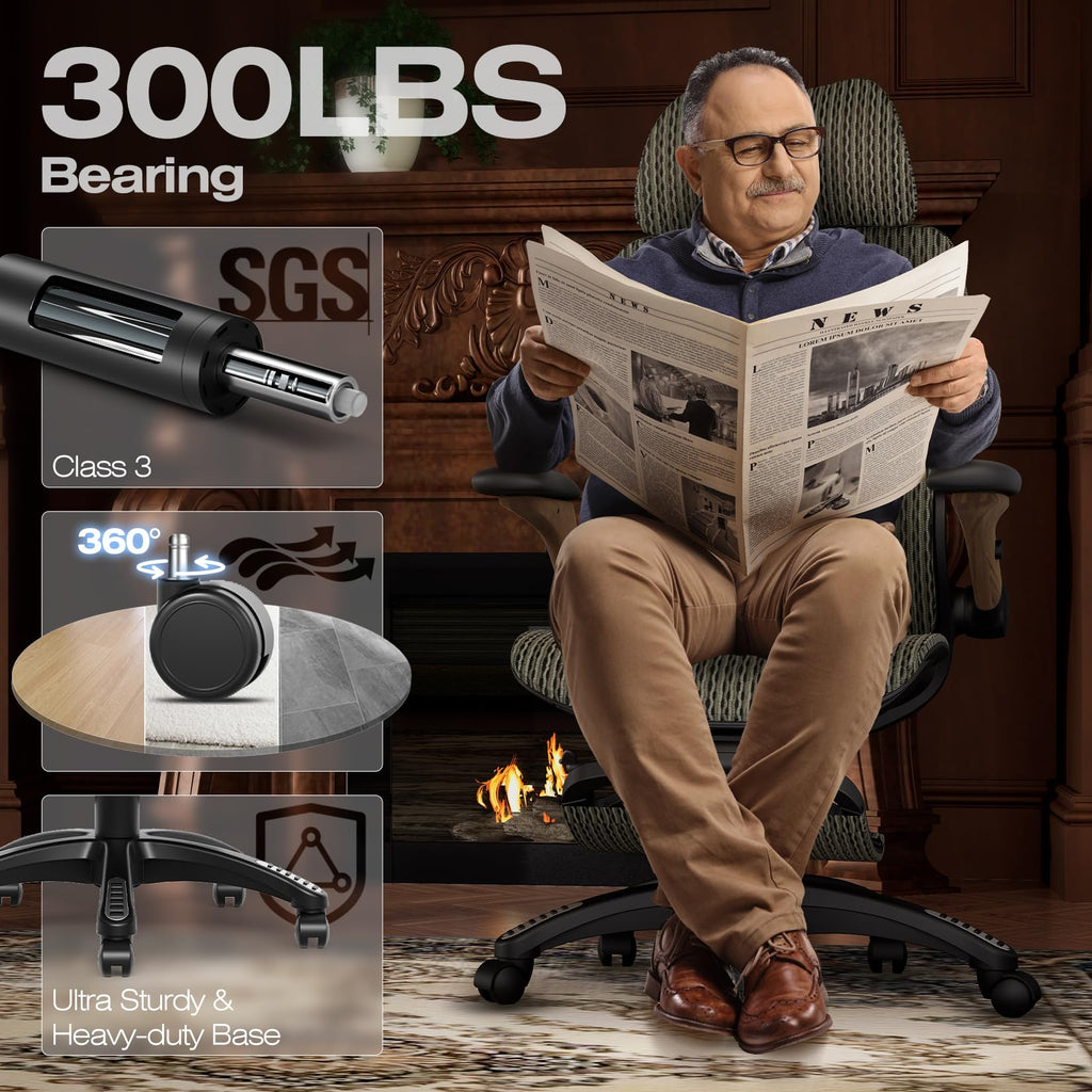 ELABEST X100 Ergonomic Office Chair with Footrest, Big and Tall Home Desk Chair with 5D Flip-Up Arms, Adjustable 3D Lumbar Support,High Back Rolling Computer Chair, Swivel Mesh Chairs (Coffee Break)