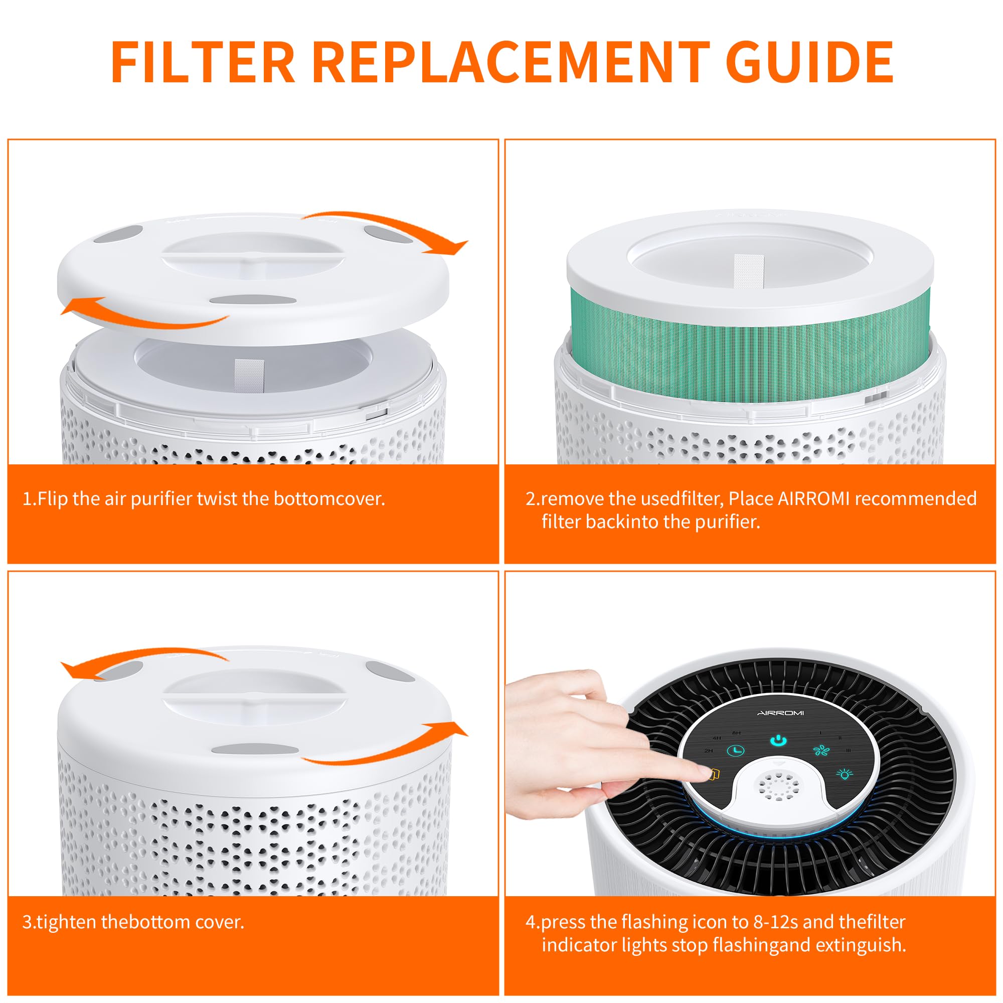 AIRROMI A2001 HEPA Air Purifier Replacement Filter, 3-In-1 Original Filter, Remove 99.97% of 0.3 Micron Particle 2 Pack White Activated Carbon
