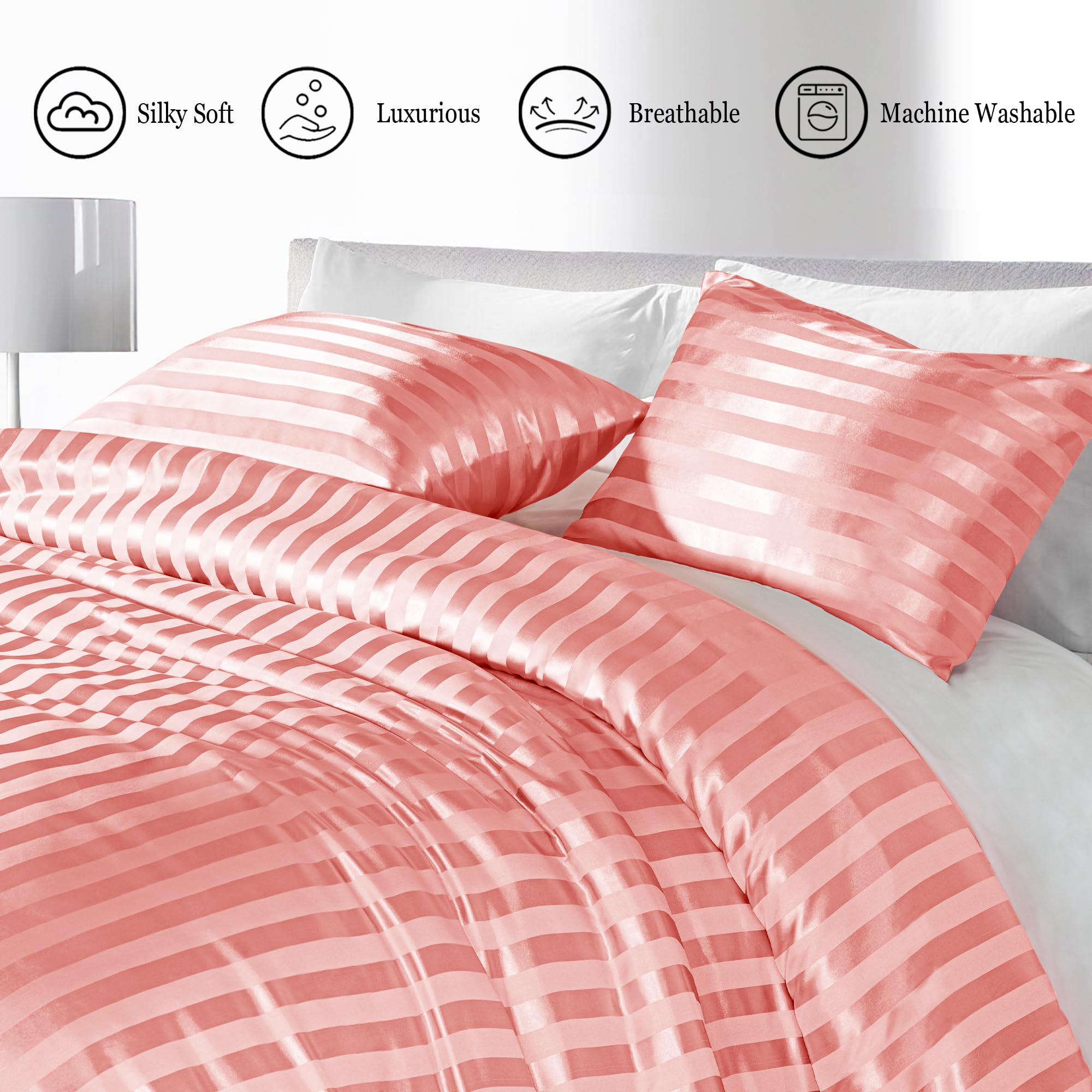 Whale Flotilla 2-Piece Reversible Silky Soft Twin Size Comforter Bedding Set, Luxurious Satin Comforters with Satin Pillowcase, Lightweight Duvet for All Seasons, Black