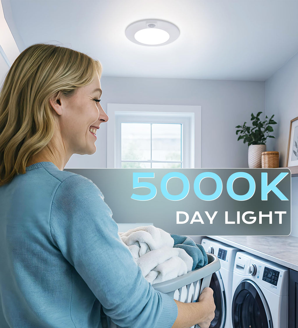 [2 Pack] CLOUDY BAY Motion Sensor Ceiling Light Indoor,120V CRI90 10W 5000K Bright Day Light,6.5 inch LED Flush Mount Ceiling Lighting Fixture for Garage,Walk-in Closet,Attic,Pantry Wet Location,Black