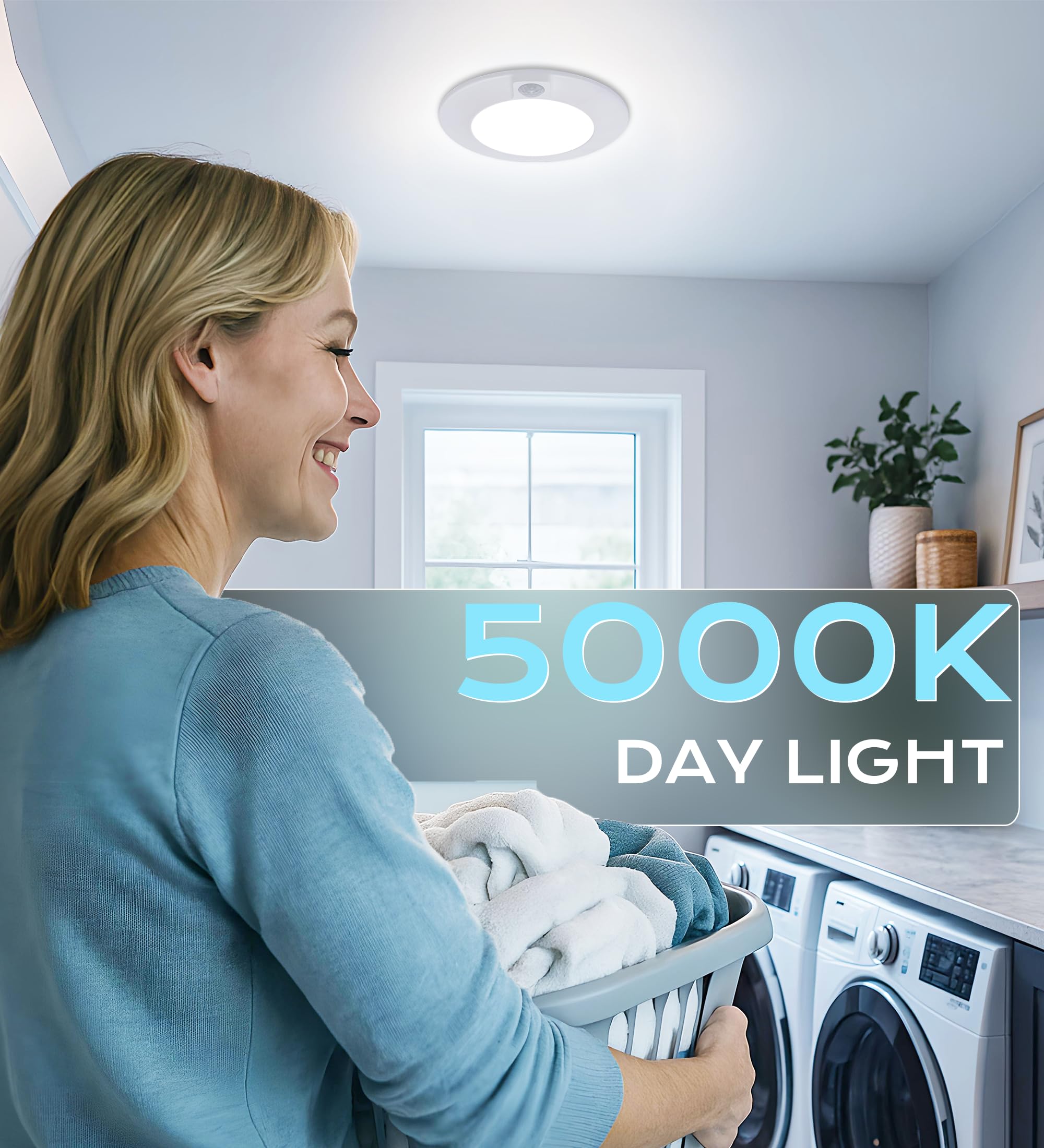 [2 Pack] CLOUDY BAY Motion Sensor Ceiling Light Indoor,120V CRI90 10W 5000K Bright Day Light,6.5 inch LED Flush Mount Ceiling Lighting Fixture for Garage,Walk-in Closet,Attic,Pantry Wet Location,Black
