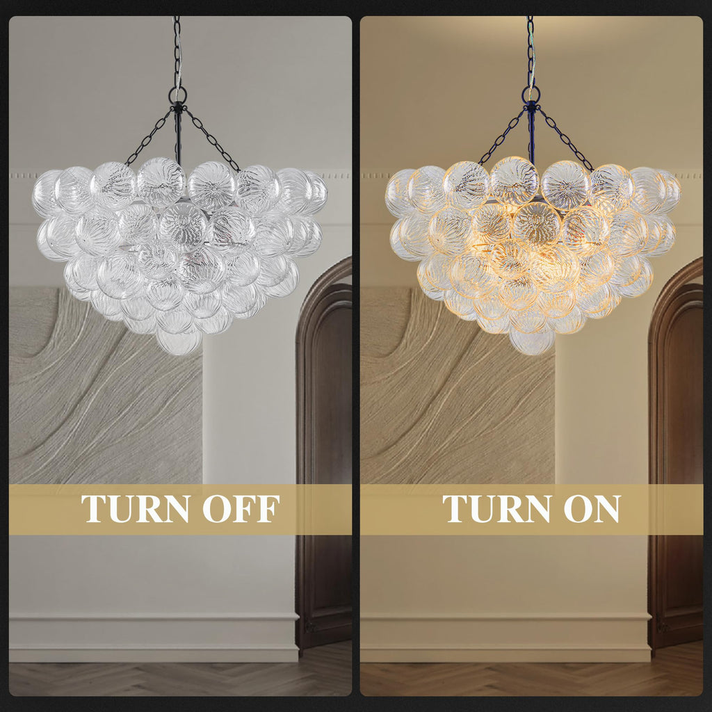 Longree Bubble Glass Ball Chandelier White 20" Dia Pendant Light | Swirled Glass Globe, for Dining Room Kitchen Bathroom Entry Bedroom