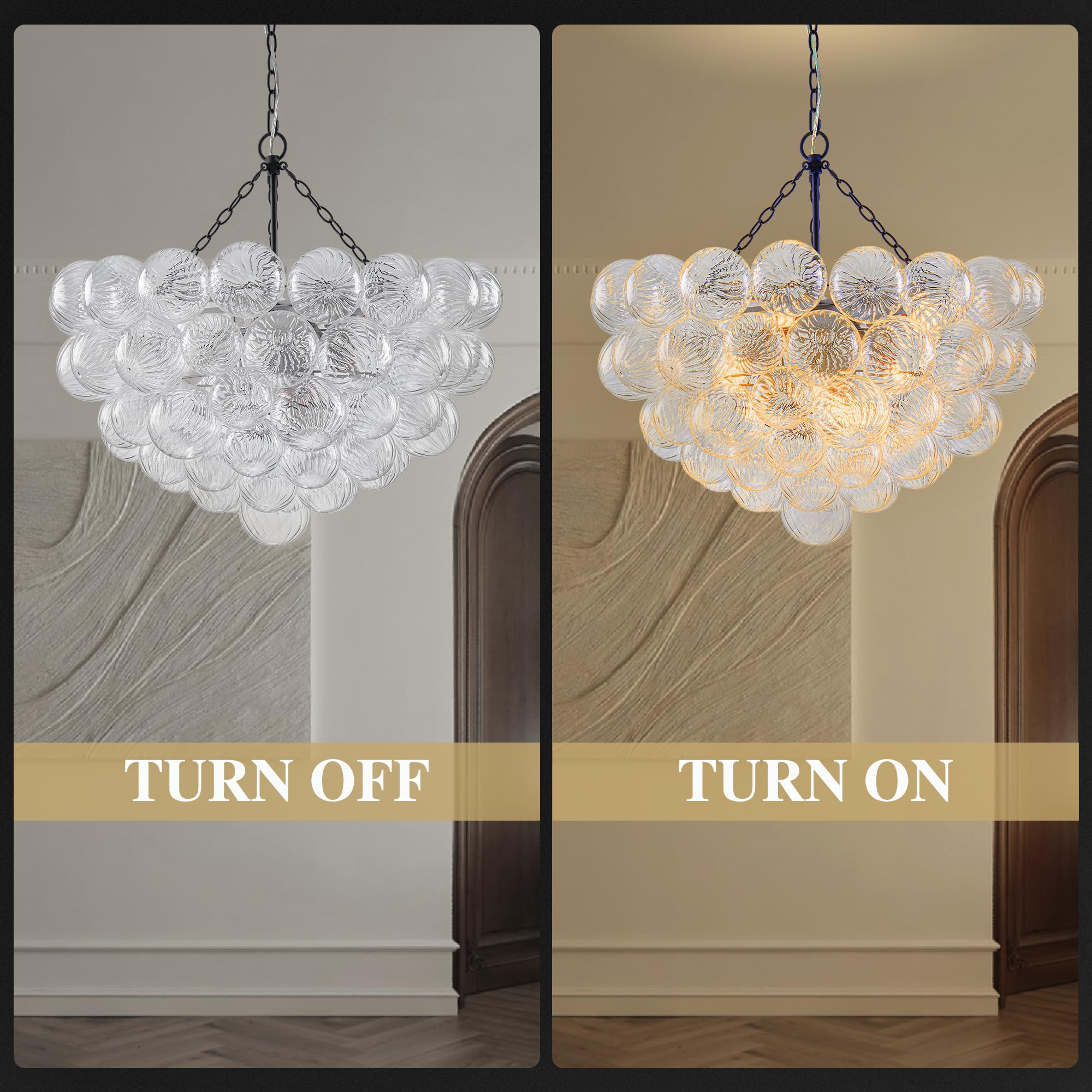 Longree Bubble Glass Ball Chandelier White 20" Dia Pendant Light | Swirled Glass Globe, for Dining Room Kitchen Bathroom Entry Bedroom
