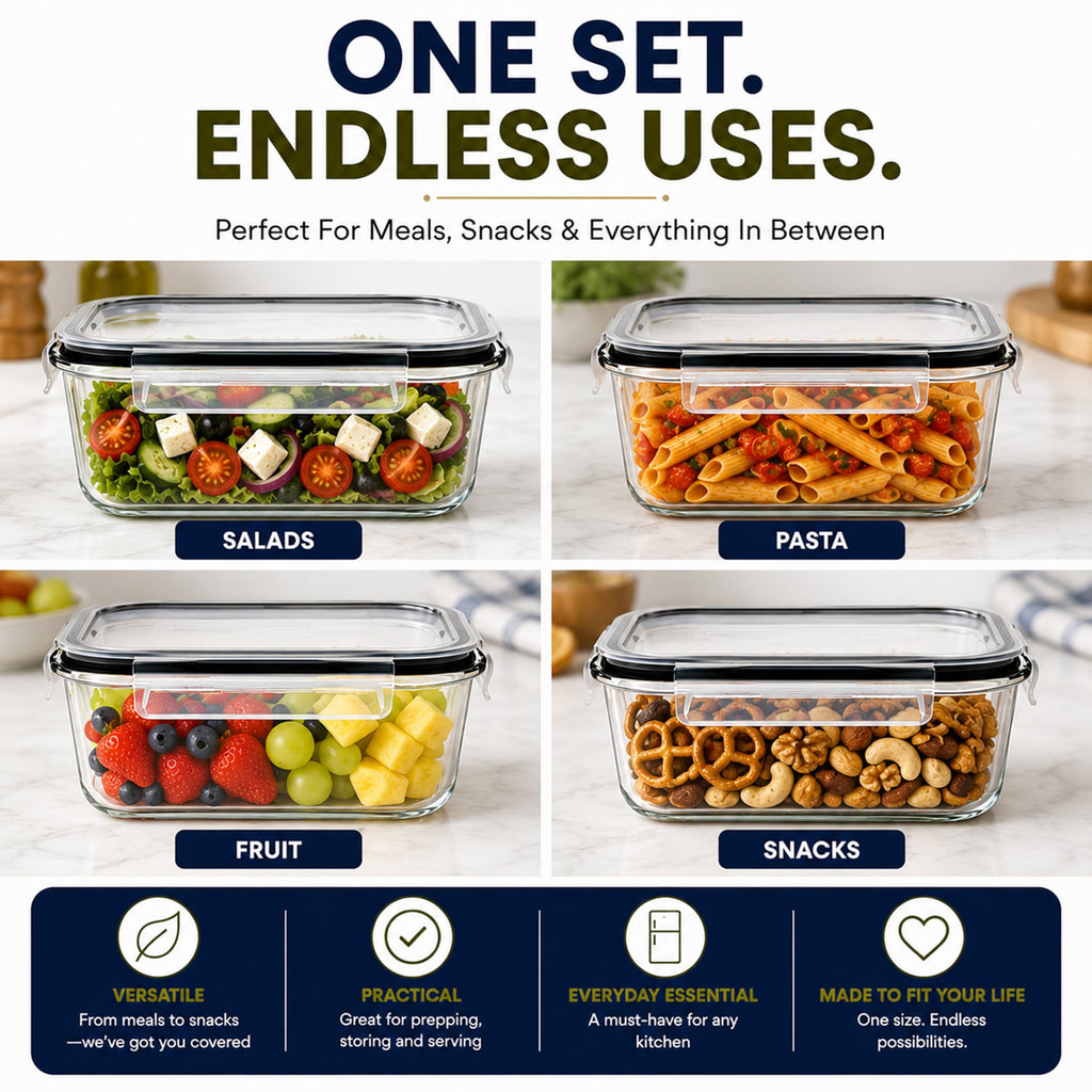 Sorbus 20pc Glass Meal Prep Containers Set – 10 Glass Food Storage Containers (21.3oz, 2.6 Cups) with Airtight Lids – Freezer, Dishwasher, and Oven Safe – Reusable Containers for Meal Prep and Storage