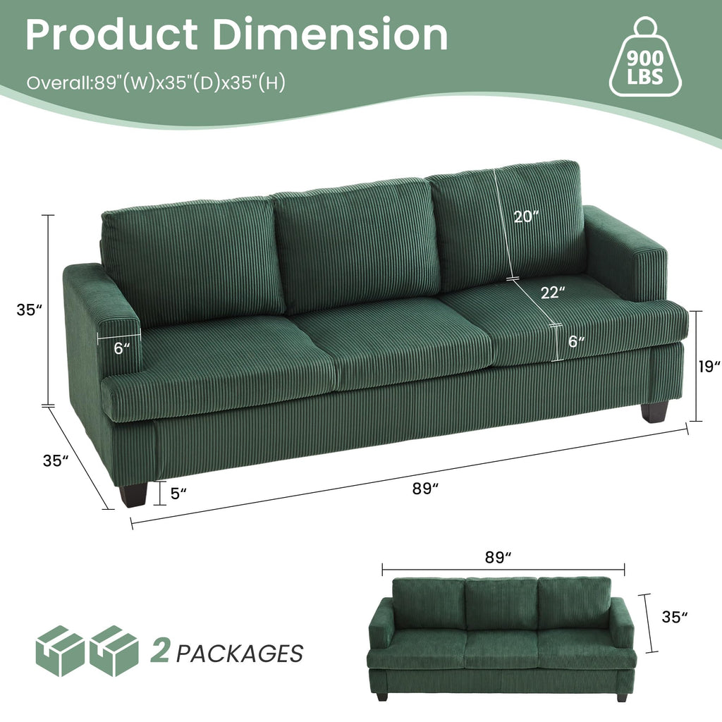 YOUDENOVA 2 Piece Set Comfy Sofa Couch, Loveseat Sofa * 2 with Deep Seats, Modern Sleeper Couch for Living Room, Black Corduroy
