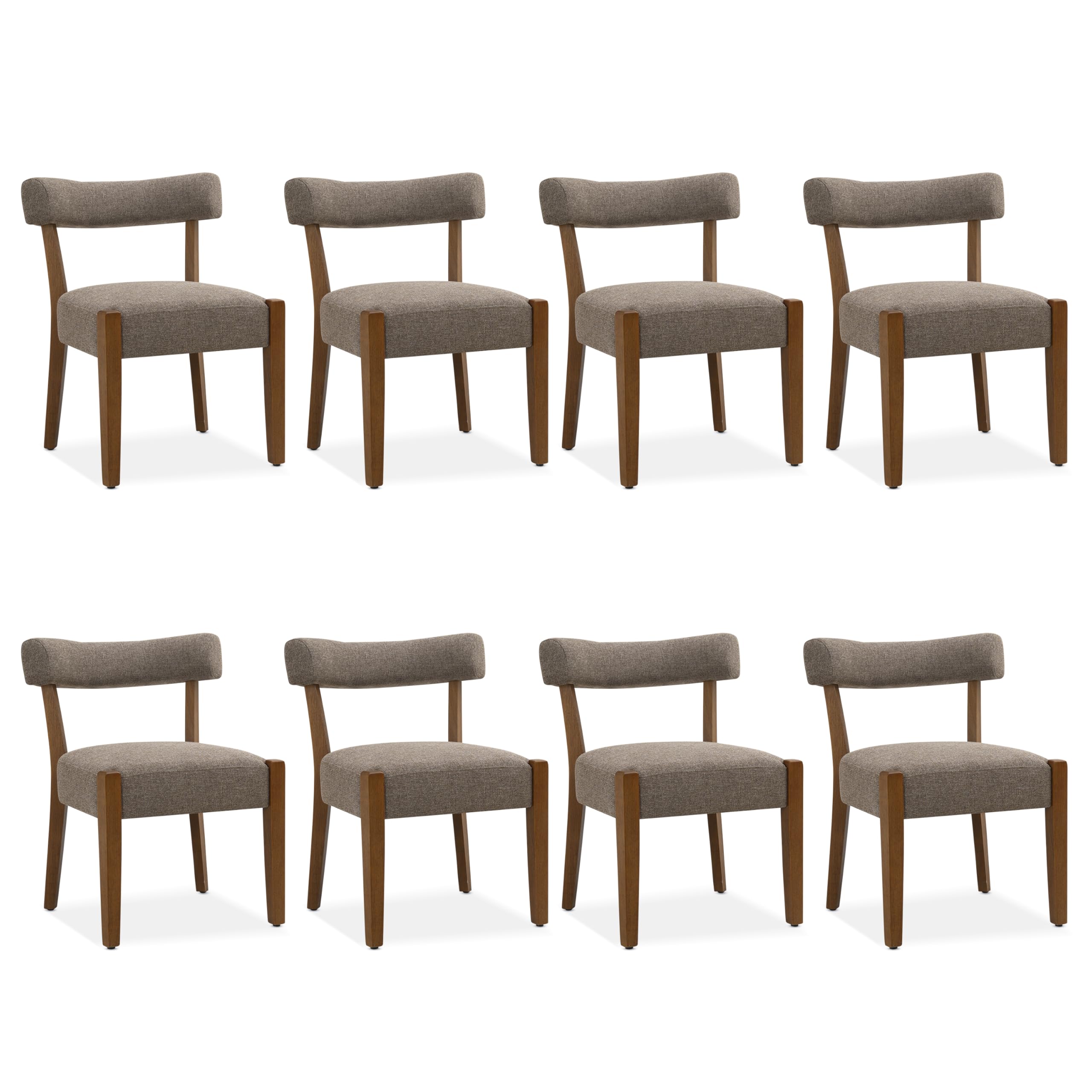 RNKSFX Upholstered Dining Chairs Set of 2, Walnut Wooden Kitchen & Dining Room Chairs, Mid Century Modern Fabric Farmhouse Dining Chairs Oversized Sturdy Rounded Chairs Curved Back, Beige Fabric