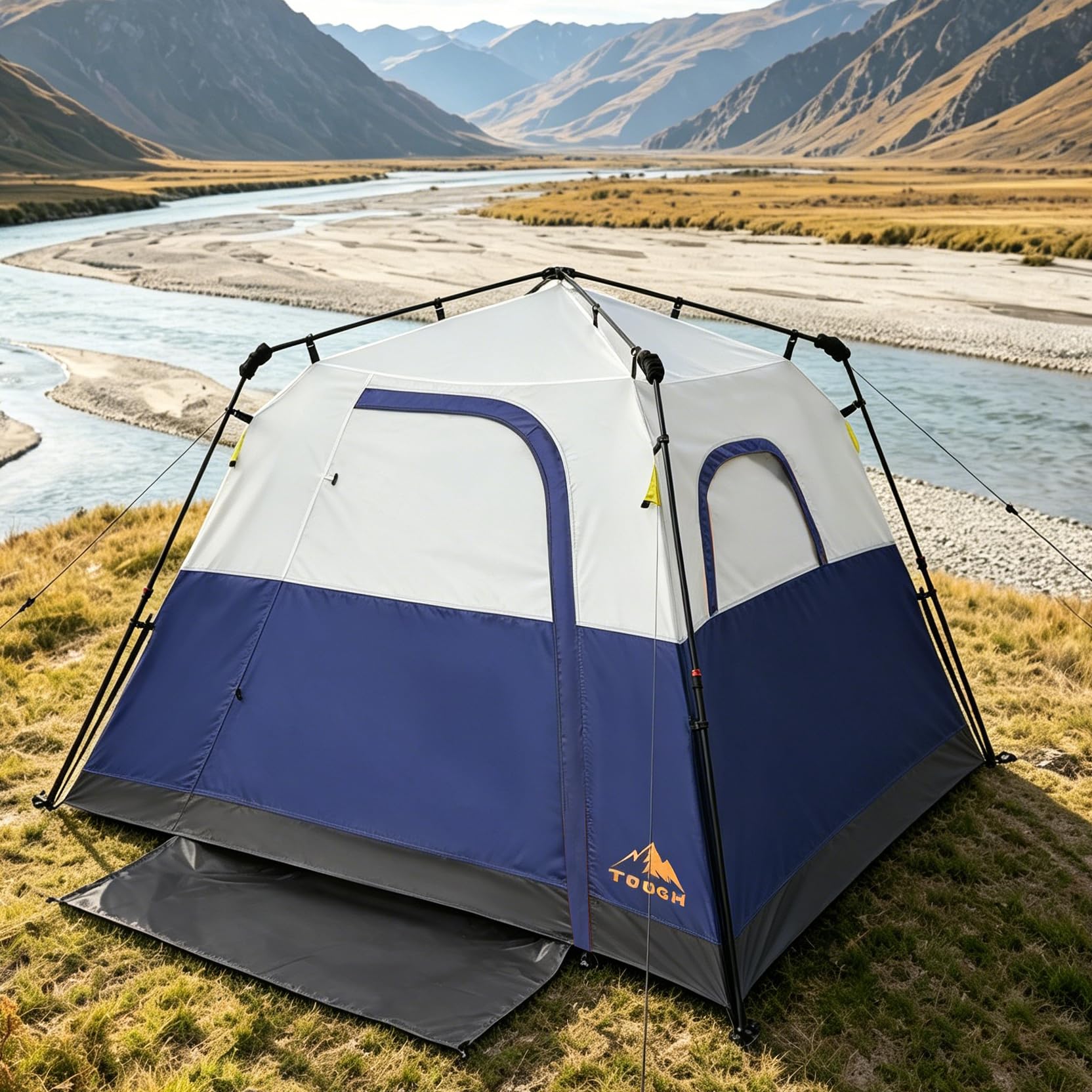 3/4 Person Camping Tent with 1 Door, 4 Windows, and Upgraded Ventilation– Instant Setup, Waterproof, 8'x 8'x 67''Oxford Fabric Floor Pop Up in 60 Seconds Includes Rainfly and Backpack