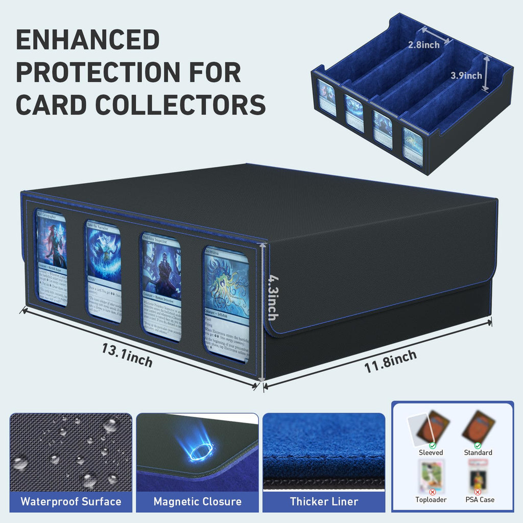 3-Row Trading Card Storage Box, Bulk Cards Case for 2400+ Mtg tcg Magic Playing Game Card Organizer, Commander Deck Box with 3 Supports & 24 Dividers