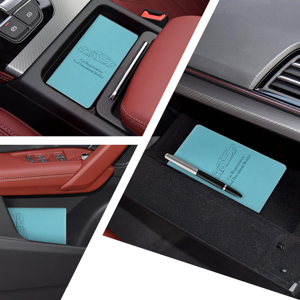 Car Registration and Insurance Card Holder for Women Men, Black Glove Box Paperwork Organizer with Magnetic Buckle for Easy Access and Protect Documents and Various Cards in Vehicle