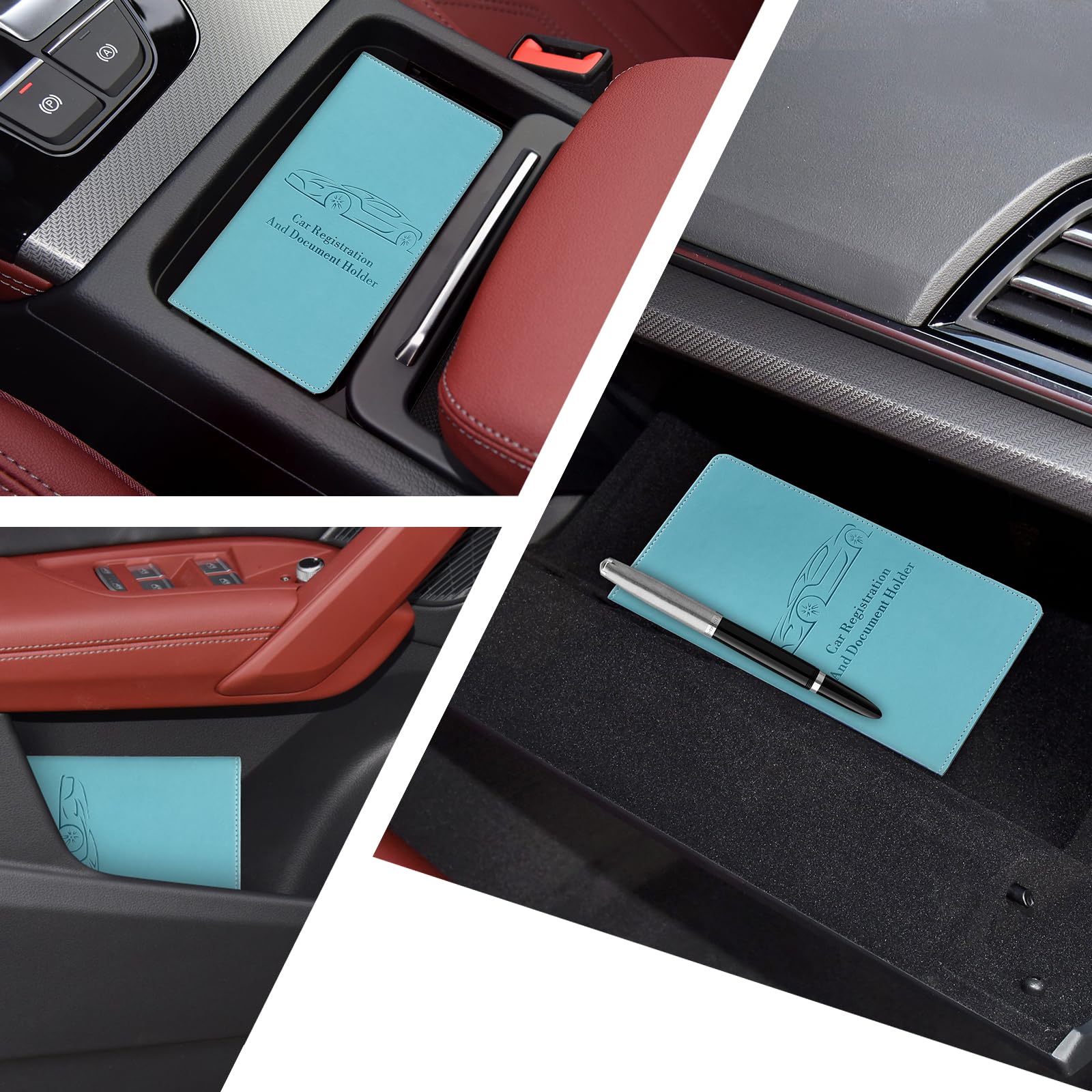 Car Registration and Insurance Card Holder for Women Men, Black Glove Box Paperwork Organizer with Magnetic Buckle for Easy Access and Protect Documents and Various Cards in Vehicle