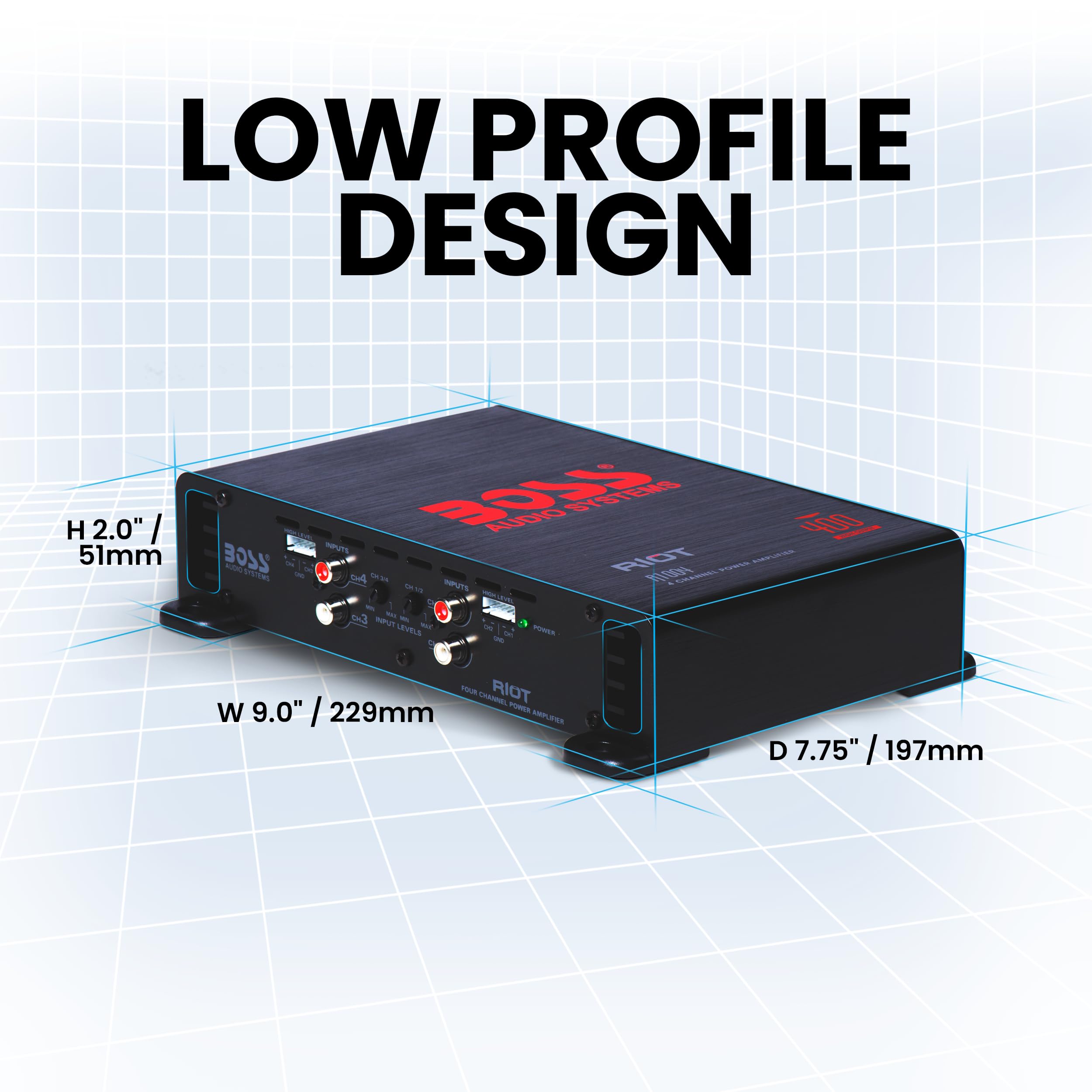 BOSS Audio Systems R1004 Riot Series 4 Channel Class A/B Car Amplifier - 400 High Output, IC (Integrated Circuit), Hook Up to Subwoofer for Bass