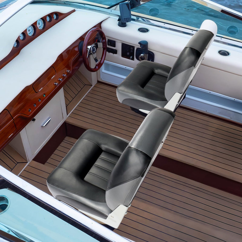 PEXMOR Boat Seats, Low/High Back, Folding, Waterproof, Captain Seat, 2 Packs (High Back-Blue & White)