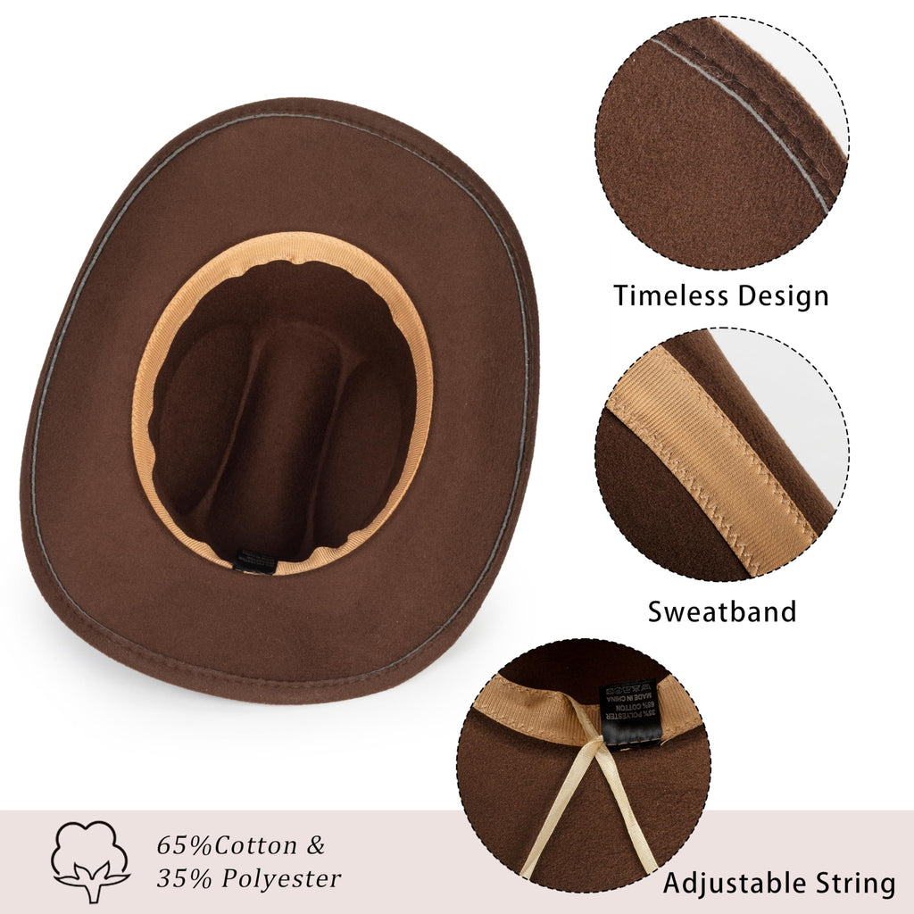 Eohak Womens Western Cowboy Hats Studded Pinched Western Cowgirl Hats Wide Brim Fedoras Hat with Belt Buckle (Size:Medium)