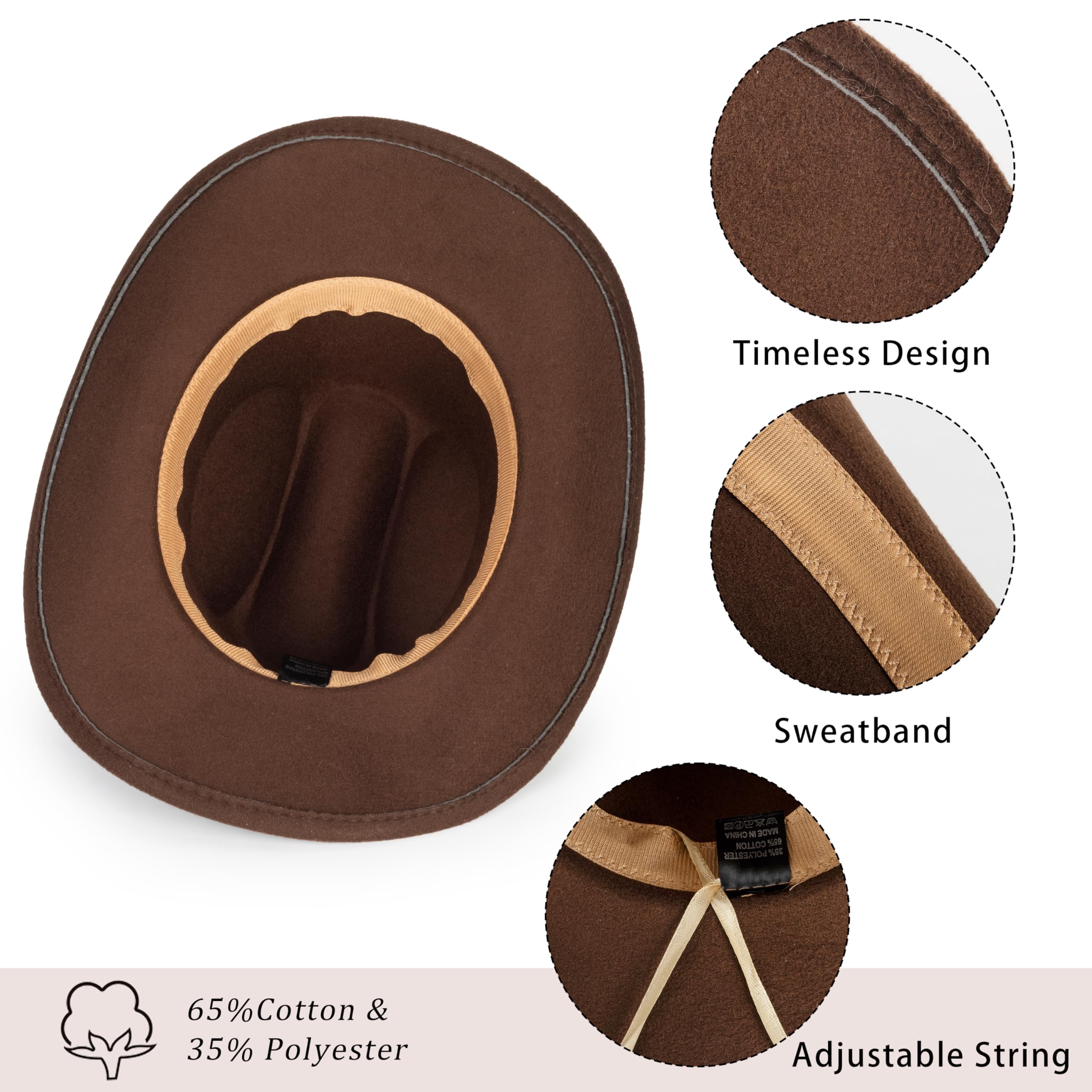 Eohak Womens Western Cowboy Hats Studded Pinched Western Cowgirl Hats Wide Brim Fedoras Hat with Belt Buckle (Size:Medium)