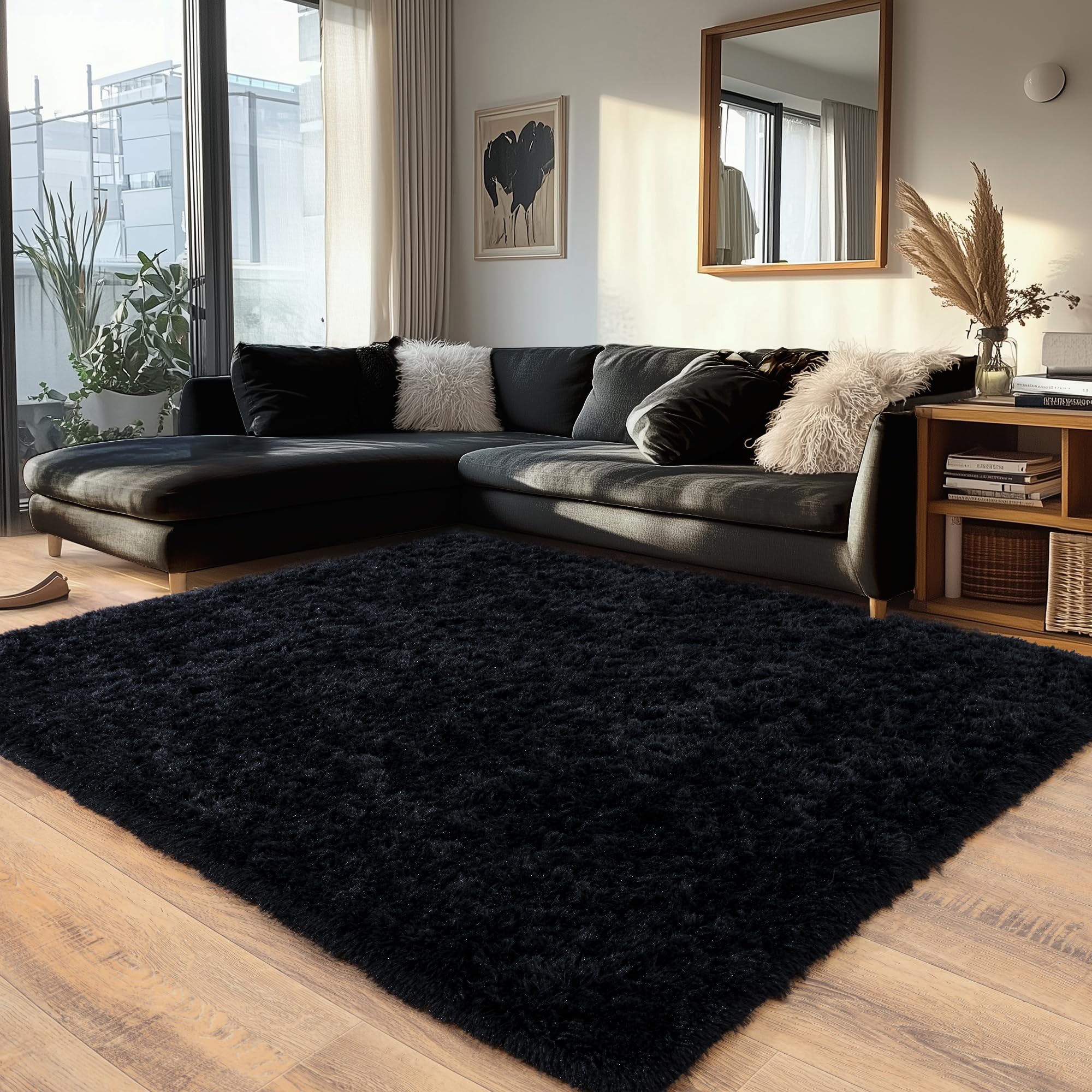 Beige Fluffy Rug for Bedroom 4x6ft - Ultra Soft & Non Slip Shaggy Area Rug, Comfy Durable Carpet for Living Room Kids Room Teens Dorm Home Decor, 1.7'' Thick Indoor Plush Carpets
