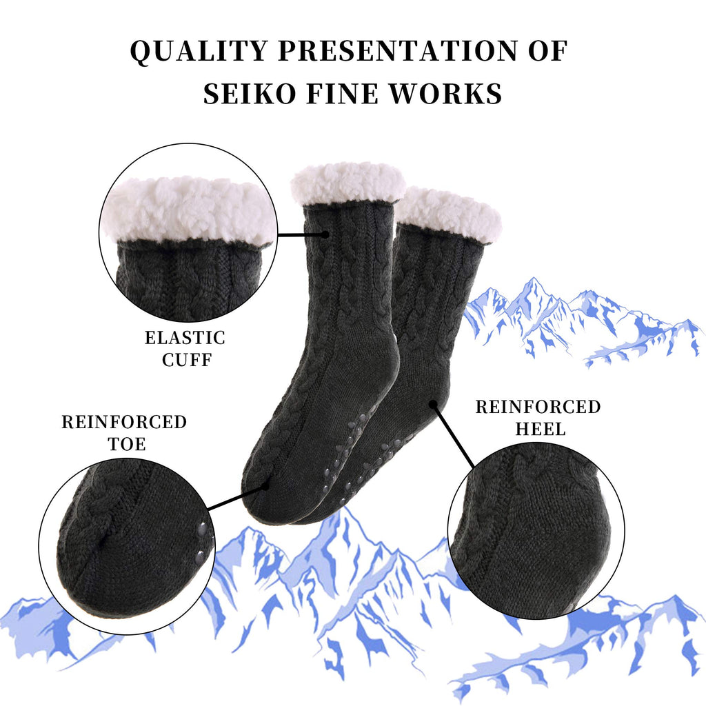 SDBING Women's Winter Super Soft Warm Cozy Fleece Lined Fuzzy Slipper Socks with Grippers