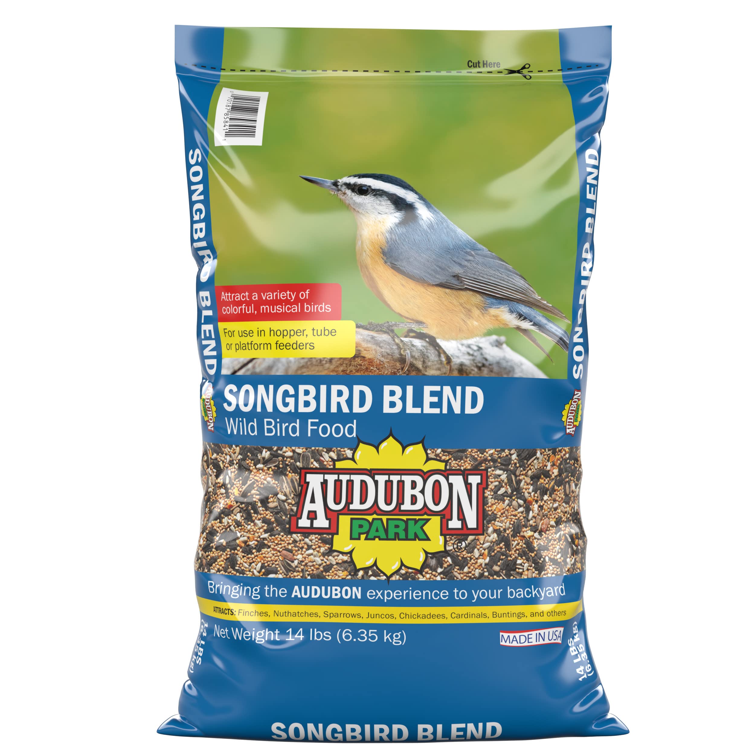 Audubon Park Songbird Blend Wild Bird Food, Bird Food for Outside Feeders, 14-Pound Bag | Year-round outdoor bird food for outside feeders