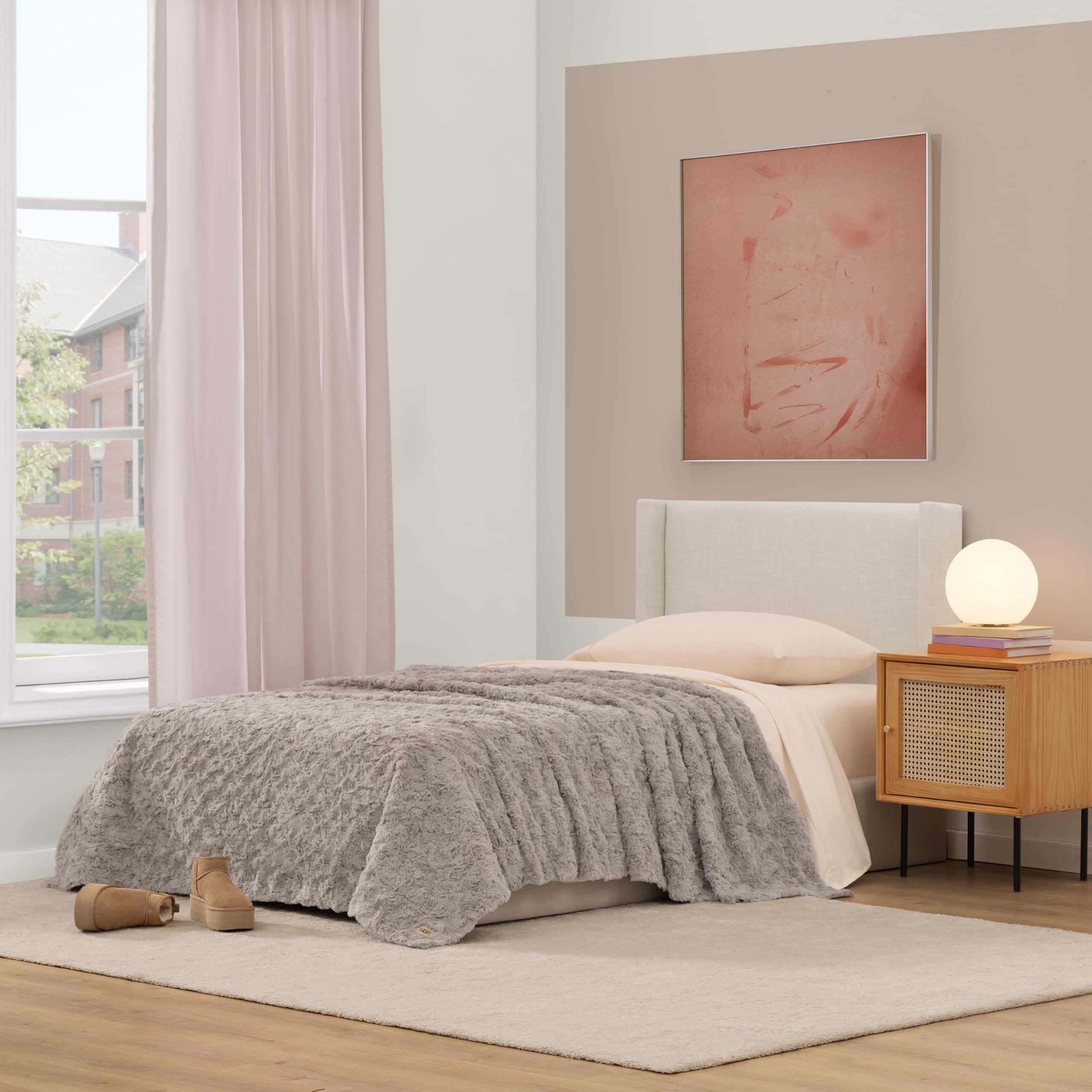 UGG Adalee Faux Fur Twin Size Blanket, Warm Cozy Blanket, Extra Large Throw for Sofa, Washable Bedding for Twin XL Size Bed, Cute Room Decor, 66" x 90", Oyster Brown